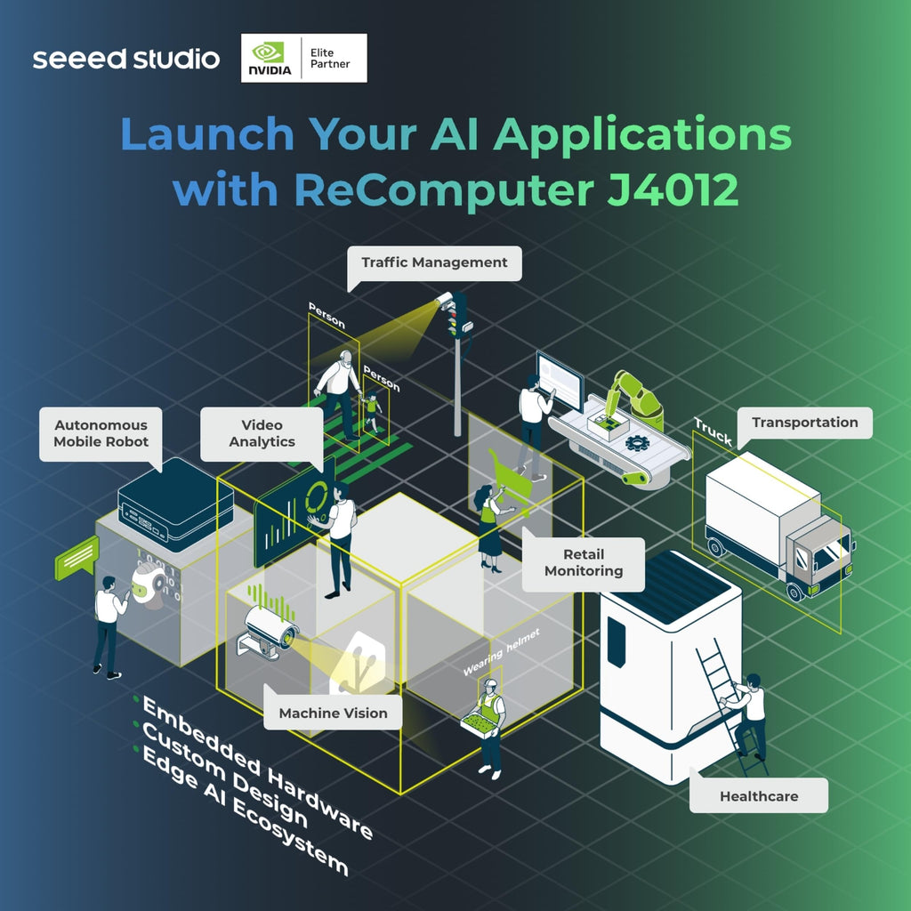seeed studio NVIDIA Jetson Orin NX 16GB Edge AI Device - reComputer J4012, 4xUSB 3.2, M.2 Key E & Key M Slot, Pre-Installed Jetpack System with NVIDIA Jetpack on 128GB NVMe SSD