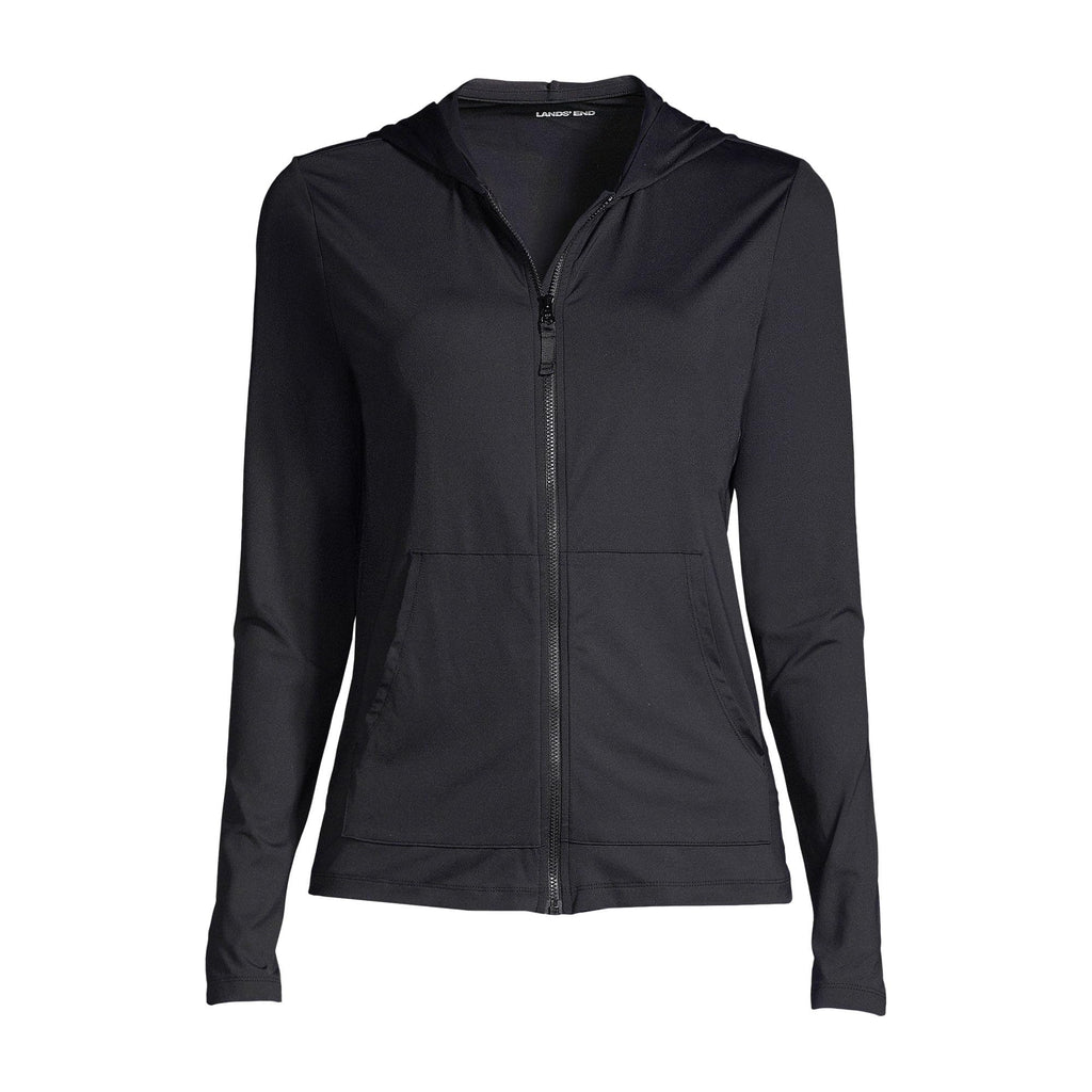Lands' End Women's Sunshade UPF 50 Hooded Zip Front Rash Guard Black Petite X-Small