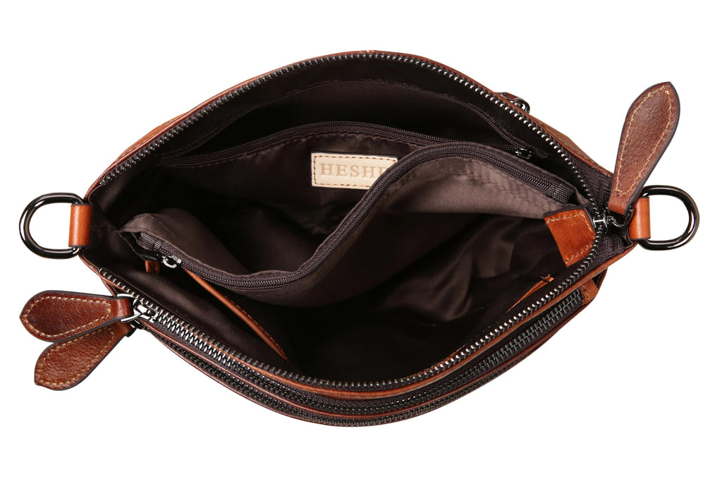 HESHE Leather Crossbody Bags for Women Vintage Satchel Bags Leather Purses and Handbags Small Shoulder Handbags Sling Pocket Bag Hobo Purse Designer Travel Bags (Brown)