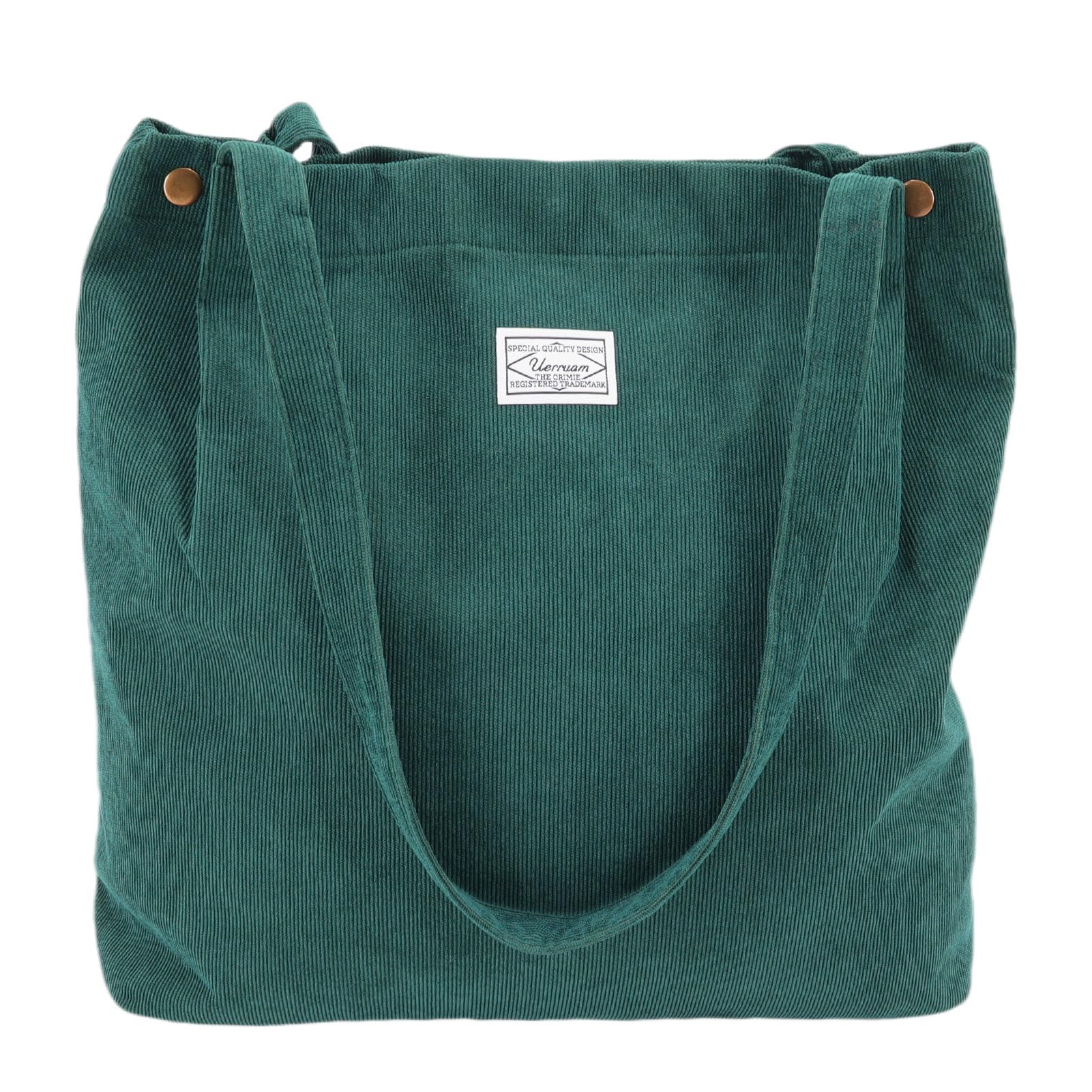 UERRUAM Corduroy Tote Bag for Women with Inner Pockets,Cute Go-to Bag for Everyday,Work,Lightweight,Washable,Portable,S,Green