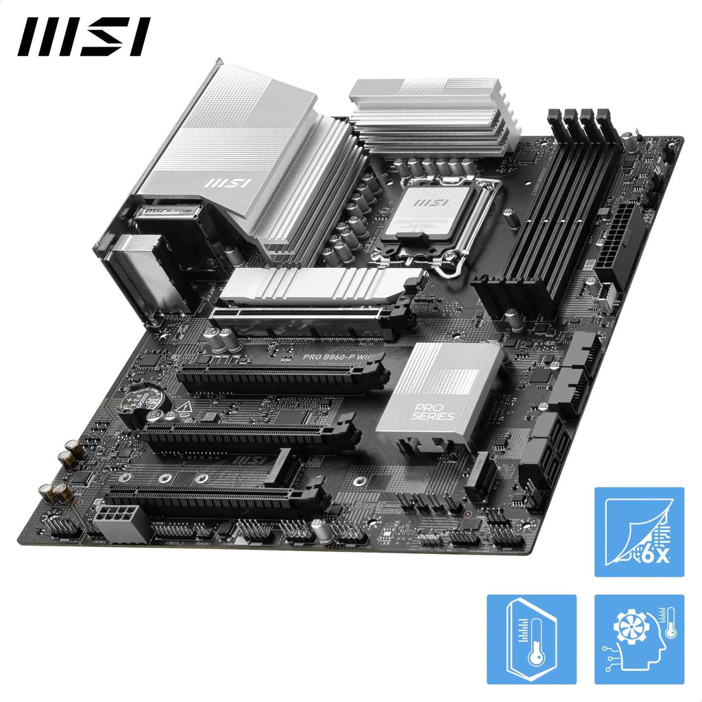 MSI PRO B860-P WiFi Motherboard, ATX - Supports Intel Core Ultra Processors (Series 2), LGA 1851-12 DRPS, DDR5 Memory Boost (8600+ MT/s OC), PCIe 5.0 x16 & 4.0 x16, M.2 Gen5, Wi-Fi 7, 5G LAN