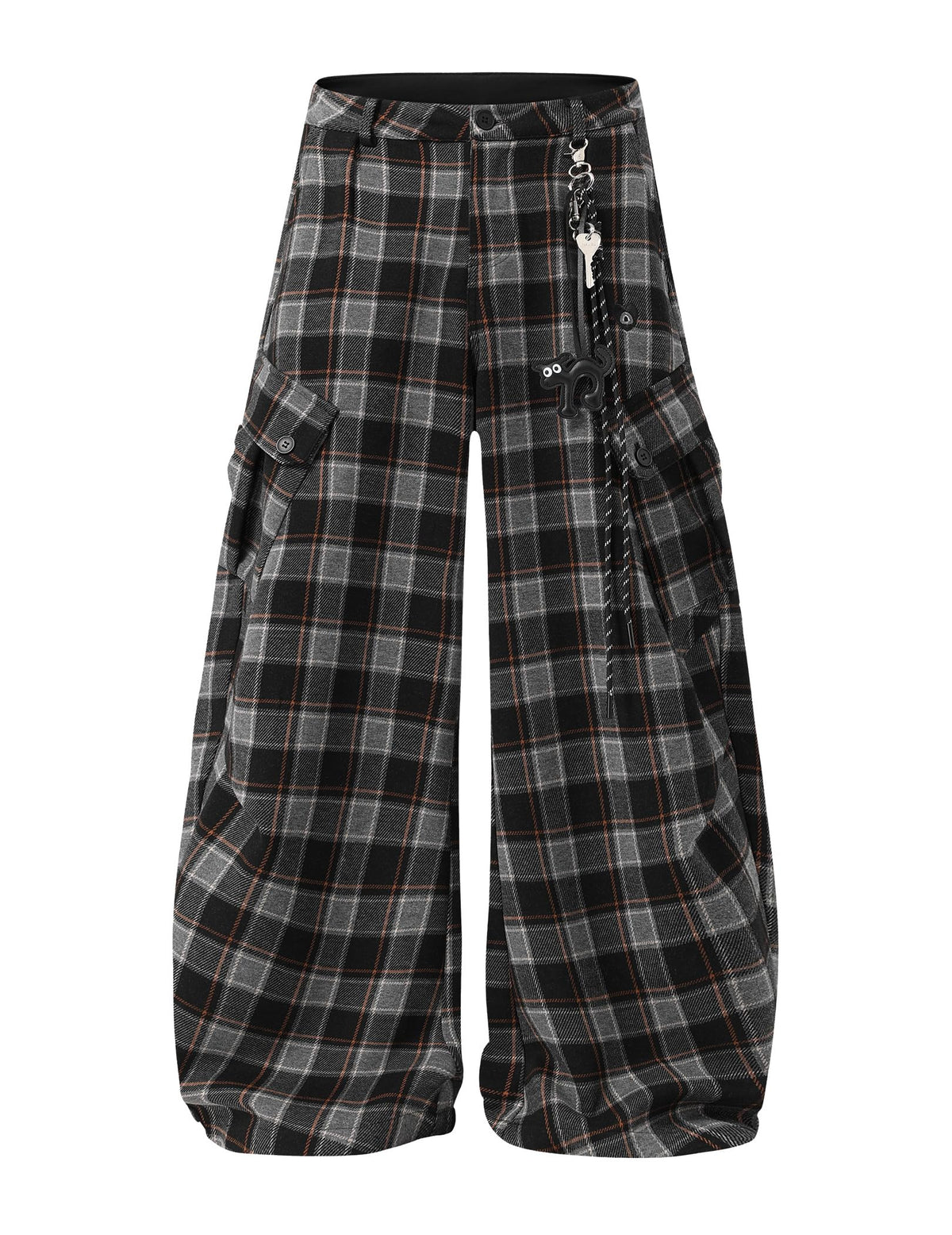 Aelfric Eden Plaid Cargo Pants Mens Womens Wide Leg Baggy Barrel Flannel Y2K Vintage Streetwear Casual Trousers with Chain Black XS