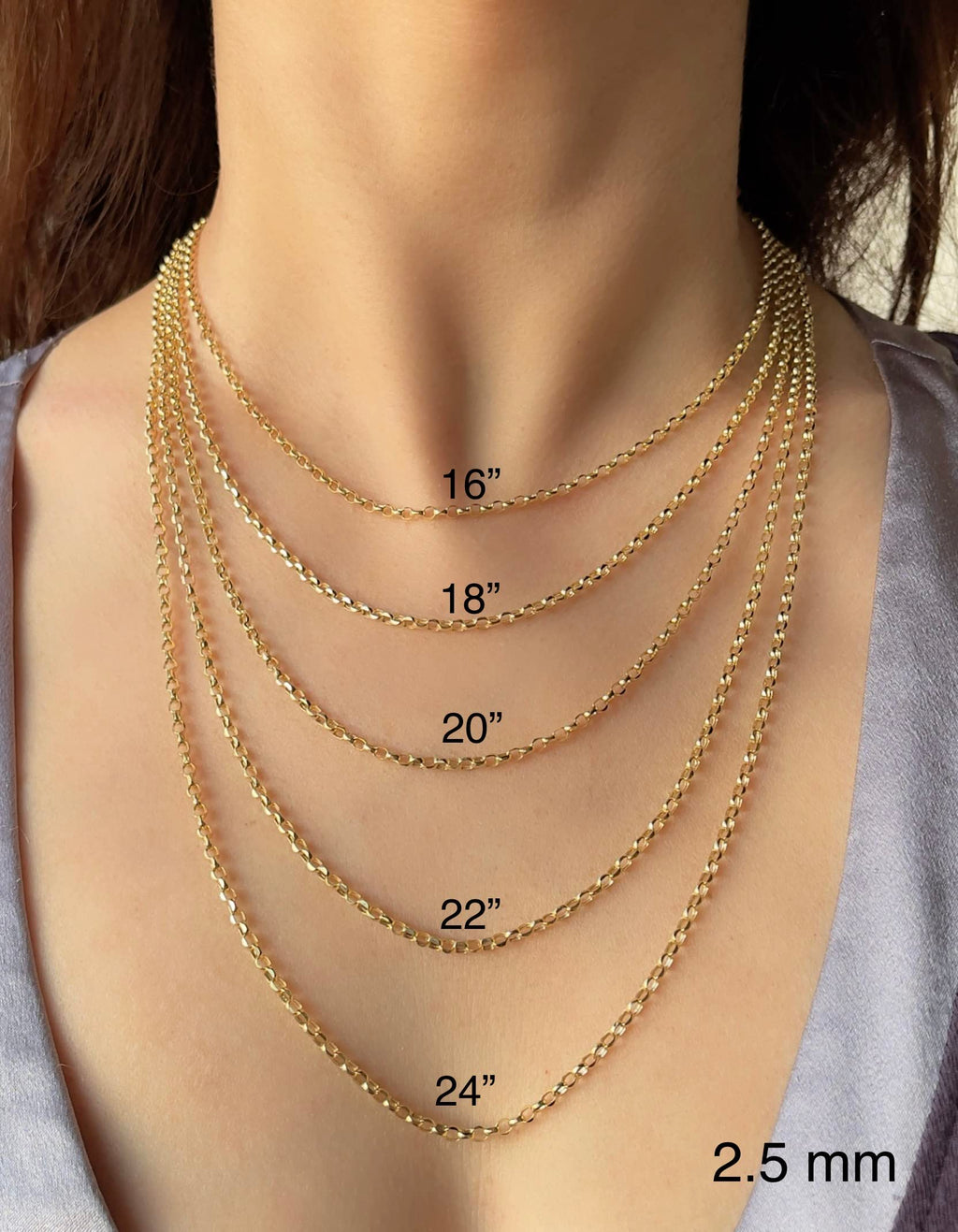 JEWELHEART 14K Yellow Real Gold Rolo Chain 2.5mm Diamond Cut Trendy Round Link Chain Pendant Necklace For Women with Lobster Clasp 20"