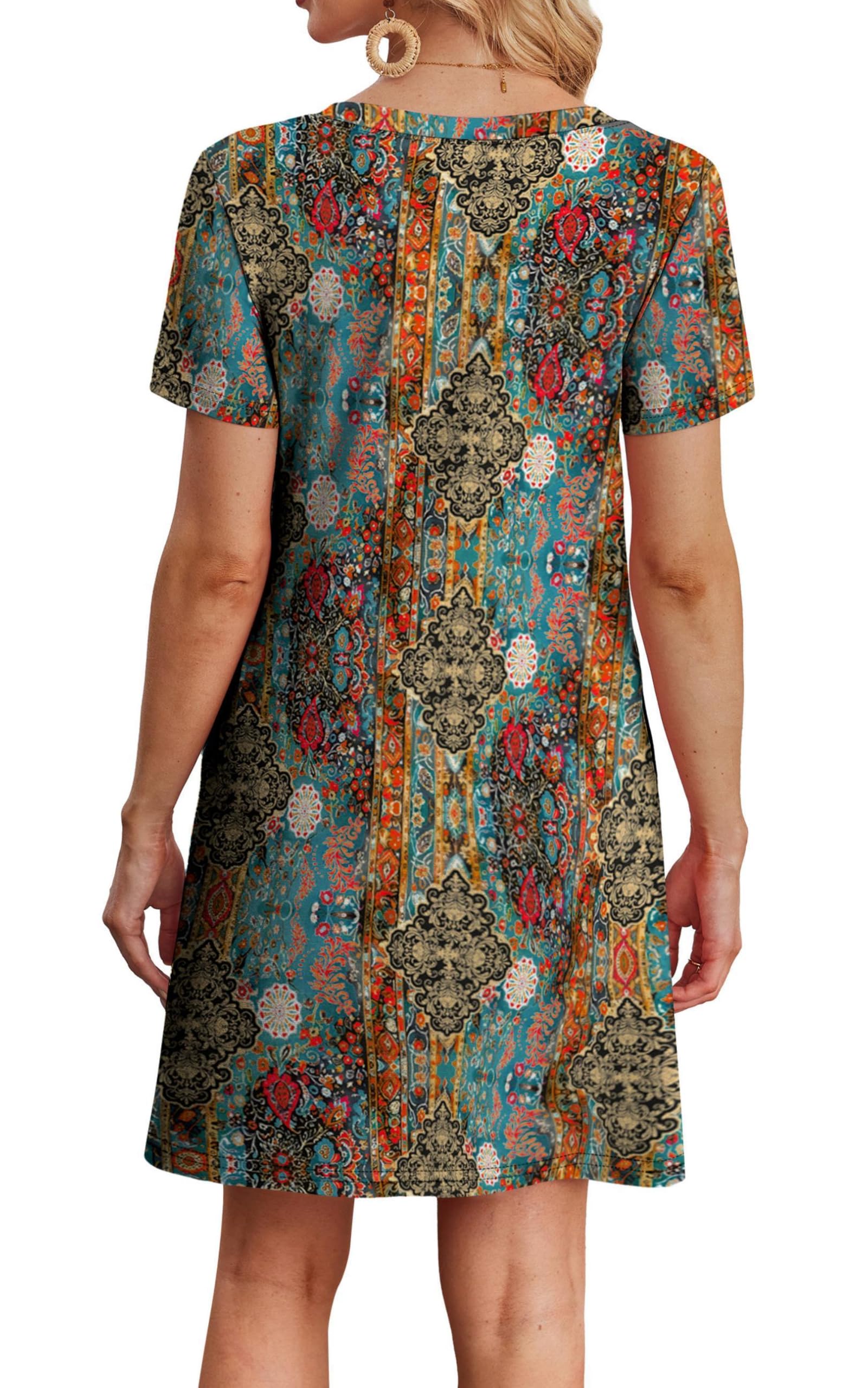 WIHOLL Summer Dresses for Women 2026 Casual Tshirts Dress with Pockets Beach Vacation Clothes Short Sleeves Flowy Sundress Loose Fit Vestidos Casuales para Mujer Spring Outfit Boho Multicolor L