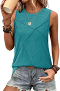 WIHOLL Spring Tops for Women 2026 Trendy Casual Tank Tops Sleeveless Cute Summer Outfits Fashion Clothing Loose Fit Resort Wear 2026 Blue Green L
