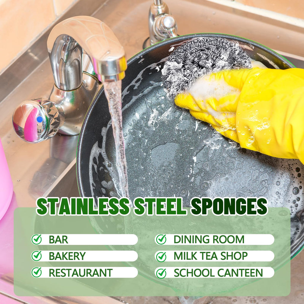 Honeydak 150 Pack Stainless Steel Scourers Steel Wool Scrubbers Bulk Separately Packaged 2.5 Inch, 15 Gram Metal Scourers Sponges Wire Scouring Pad for Stove Pot Pan Oven Kitchen Restaurant(Classic)
