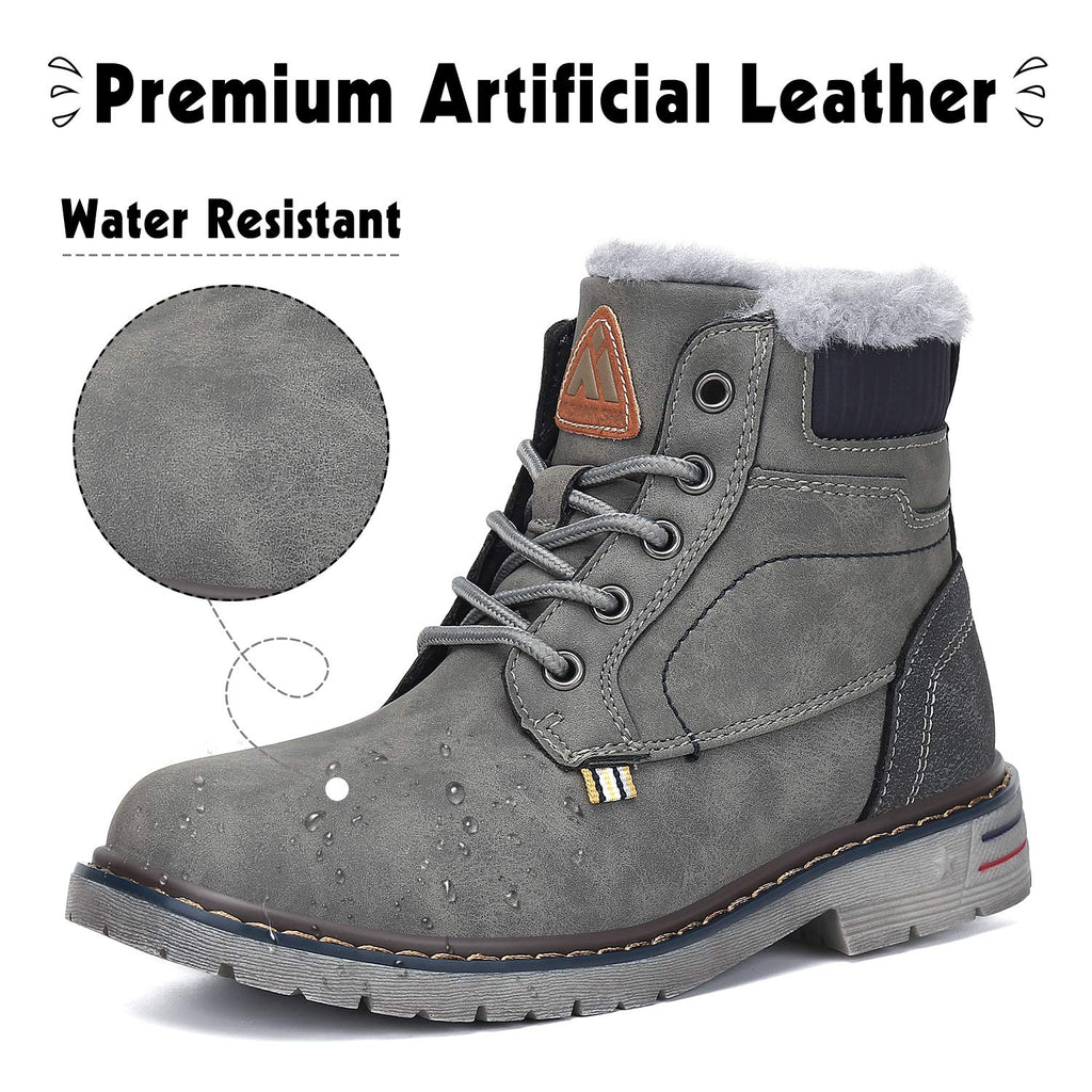 Mishansha Boy's Girl's Winter Snow Boots Waterproof Kids Hiking Boots Cold Weather Outdoor Fur Lined Warm Walking Boot Shoes Grey 12.5 Little Kid