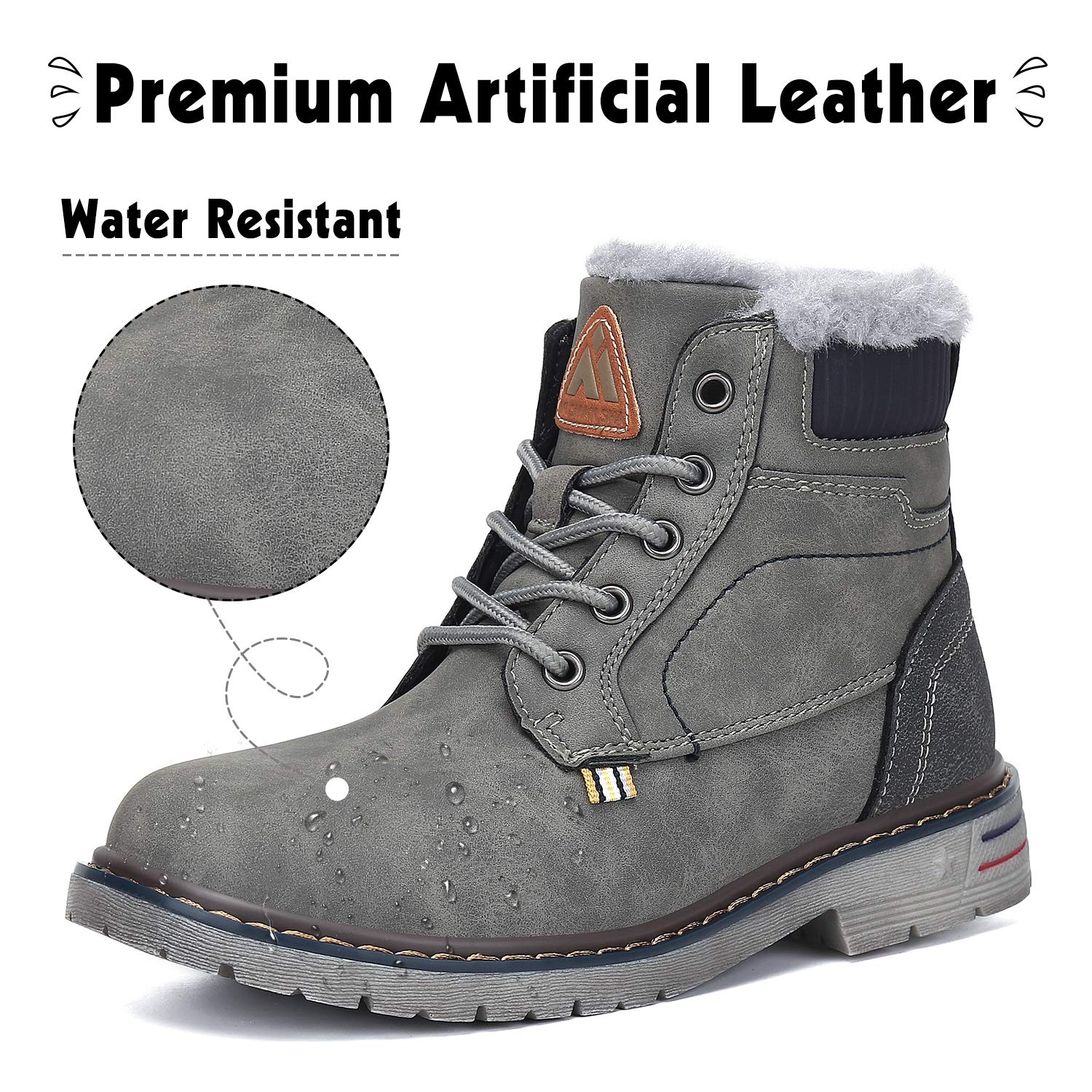 Mishansha Boy's Girl's Winter Snow Boots Waterproof Kids Hiking Boots Cold Weather Outdoor Fur Lined Warm Walking Boot Shoes Grey 12.5 Little Kid