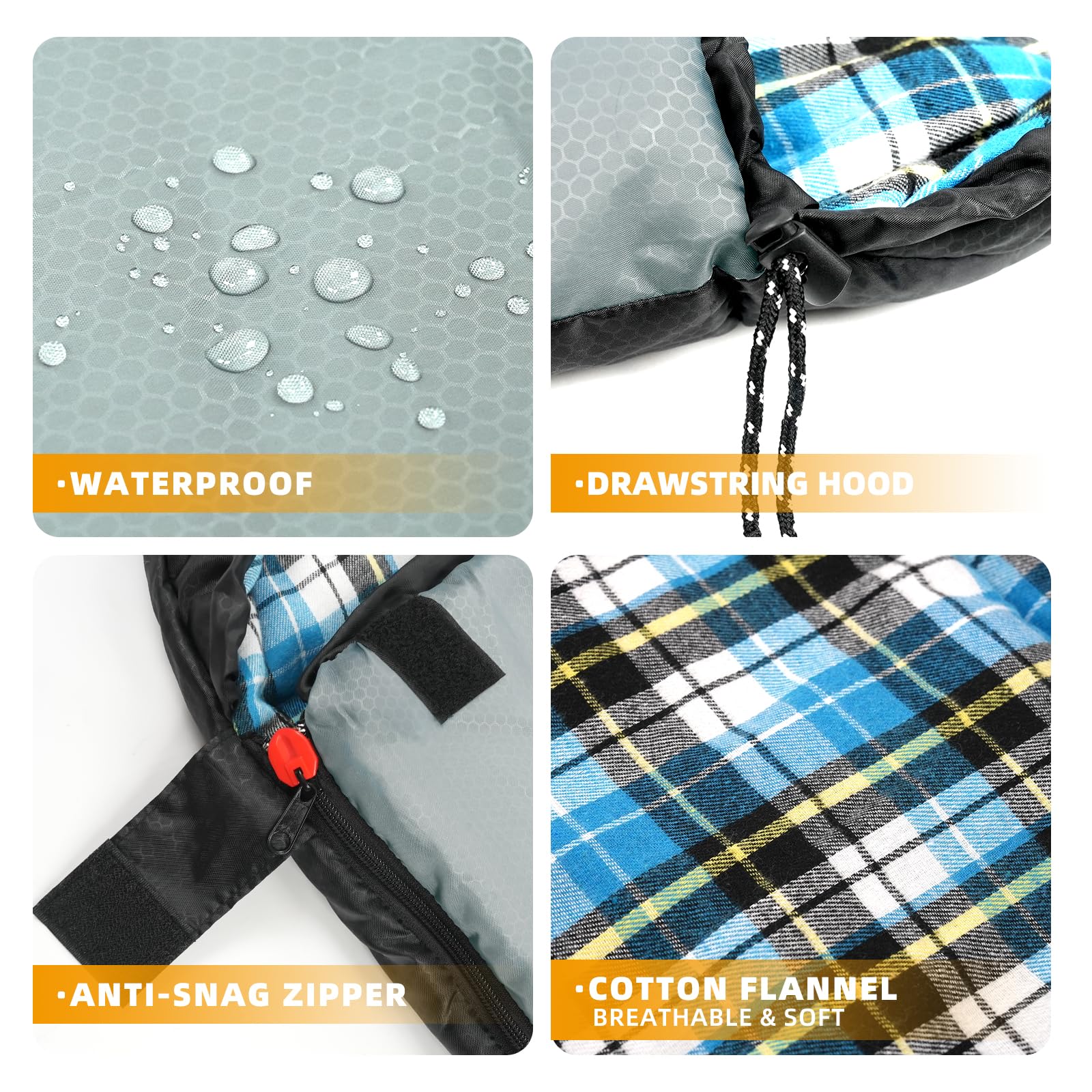 Sleeping Bags for Adults Teens Cold Weather &Warm, 3 Seasons, Cotton Flannel Liner Sleeping Bag, Lightweight Compact Camping Essentials Equipment, Hiking, Outdoor, Travel(T-Shaped) (Black Grey)