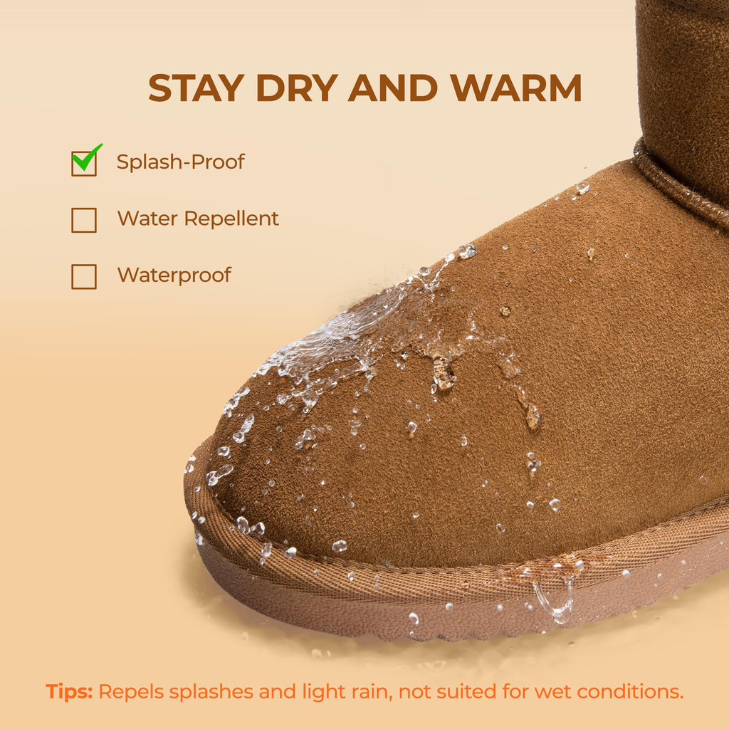 DREAM PAIRS Snow Boots for Women Genuine Suede Faux Fur Lining Anti-Slip Warm Winter Booties Slip On Memory Foam Ankle Boots FuzzyClassicⅡ Low Boots,Size 9,Chestnut,SDSB2432W