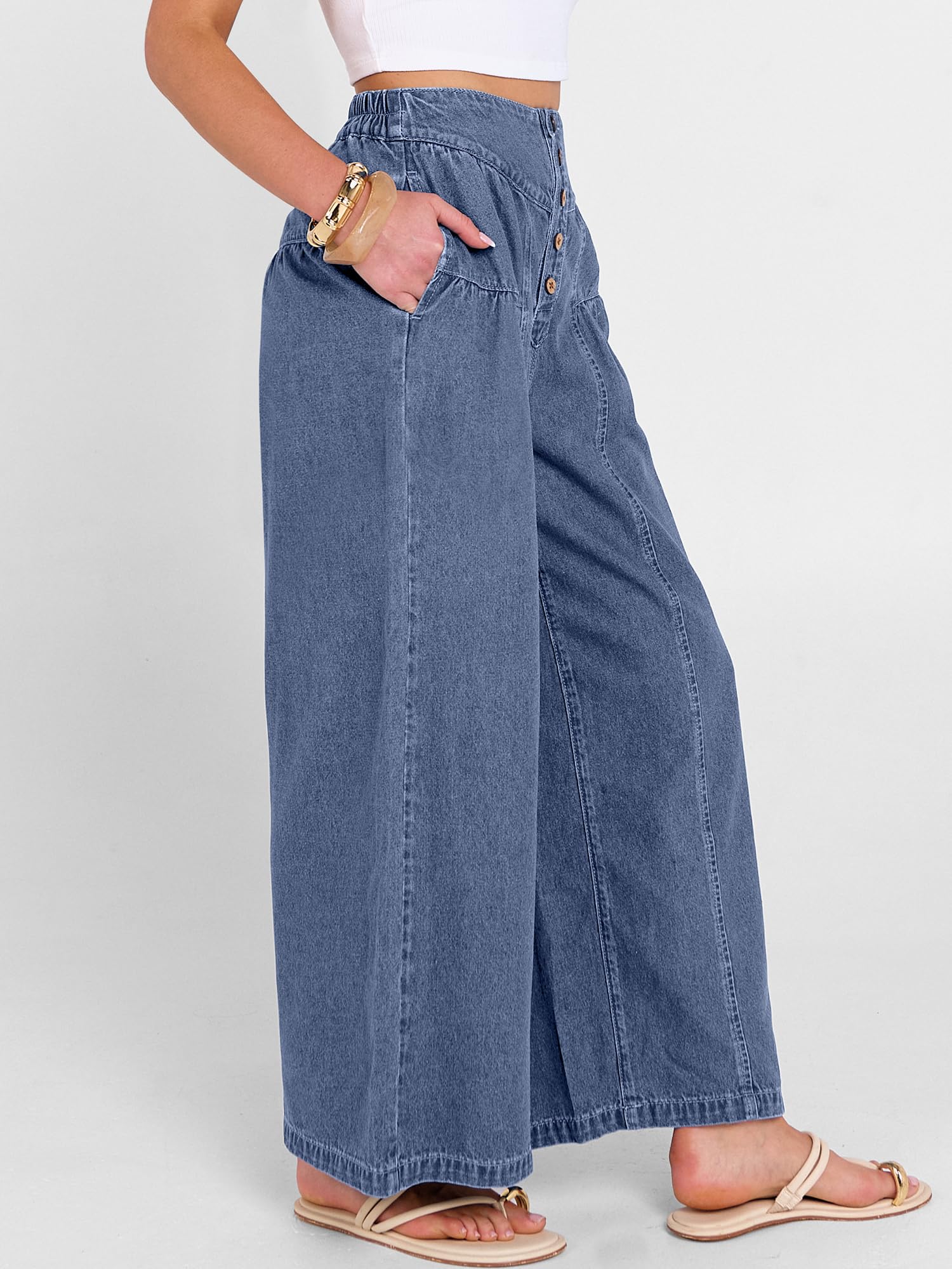 ANRABESS Womens Wide Leg Barrel Jeans 2026 Fashion Spring Baggy High Waisted Trendy Cropped Flowy Denim Pants with Pockets Water Blue Medium
