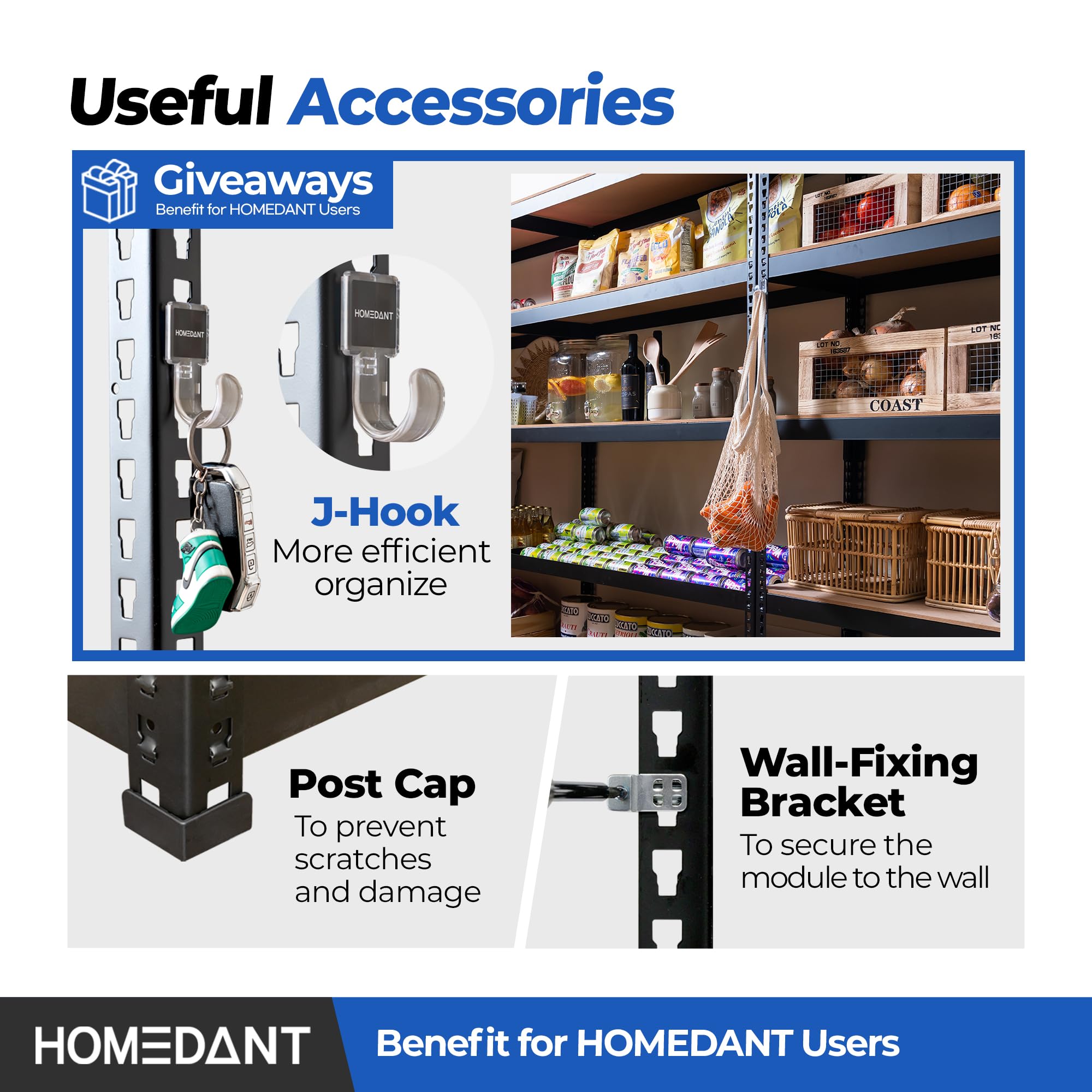 HOMEDANT 35.9" W Deep Width 5 Tier Heavy Duty Garage Shelving Adjustable Metal Rack Storage Shelves Standing Shelf Unit Organizers Pantry Closet Black 1Pack