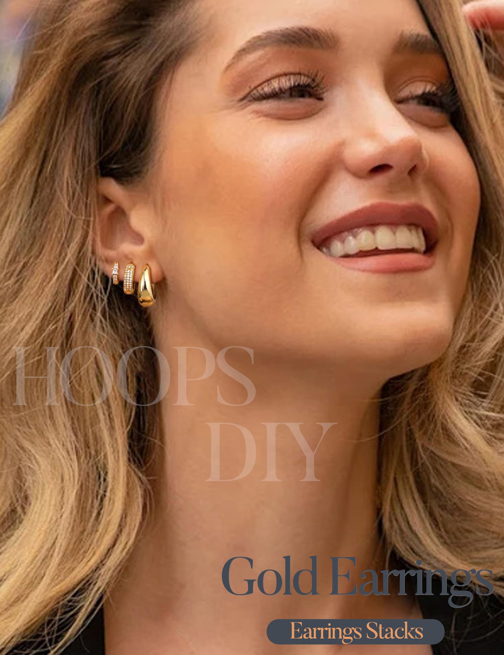LOLIAS Small Chunky Hoop Earrings for Women, Non-Tarnish, Hypoallergenic, Huggie Silver Earring Stacks Set for Sensitive Ears, Multiple Piercing Jewelry, Lightweight, Classic 14K Gold Plated, 3 Pairs