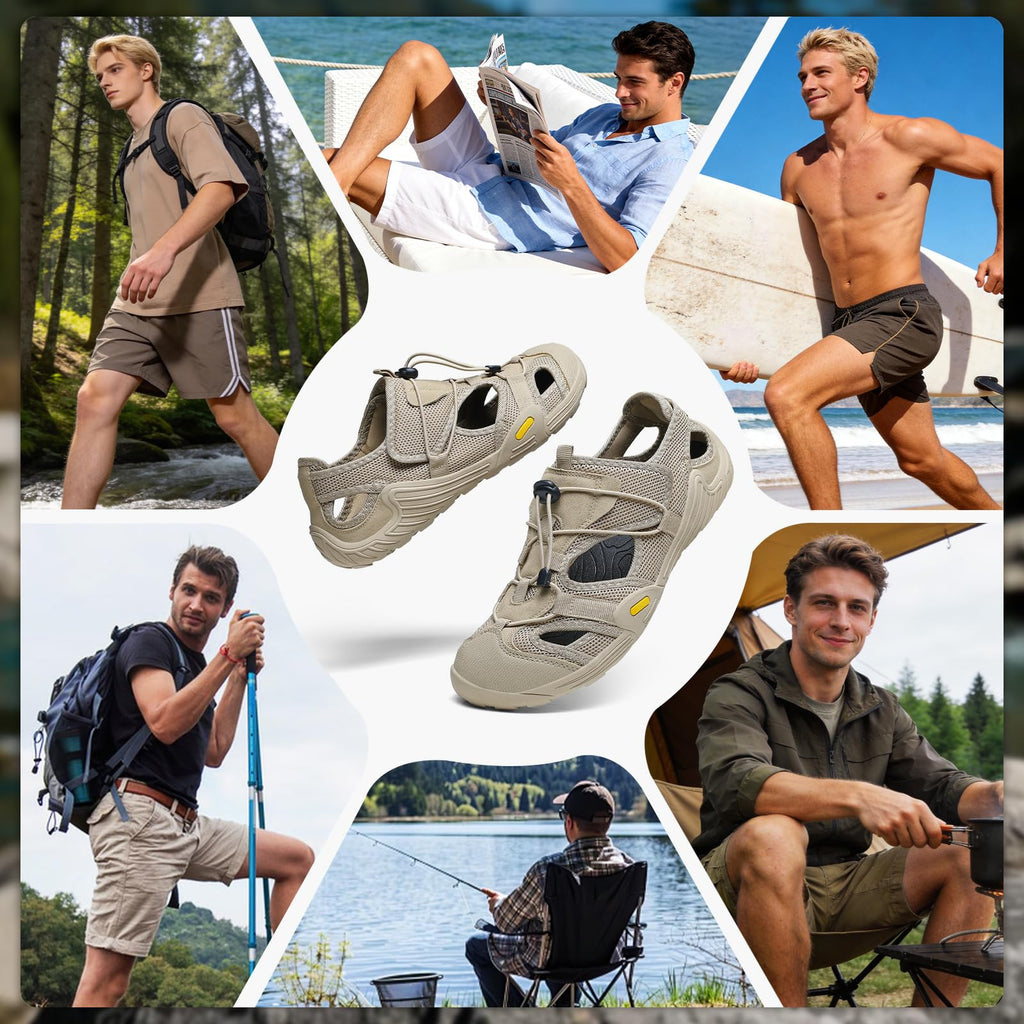 ziitop Mens Hiking Sandals Wide Arch Support Outdoor Sport Closed Toe Walking Sandal Quick Dry Non-Slip Summer Fisherman Barefoot Beach Water Shoes