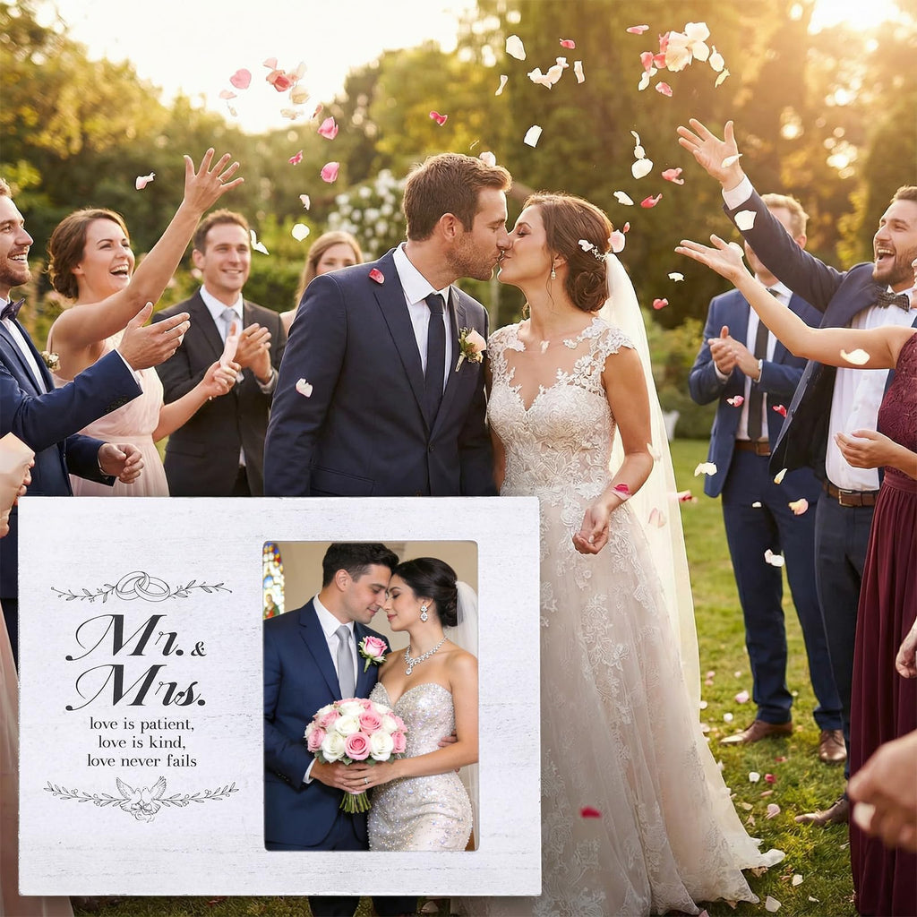 Mr & Mrs Wedding Picture Frames for 4x6inch Photo, Wedding Gifts for Couples 2026 to Celebrate Marriage Photo Frames Gifts for Newlyweds, Personalized Bridal Shower Couples Keepsake Tabletop Home Wall Decor
