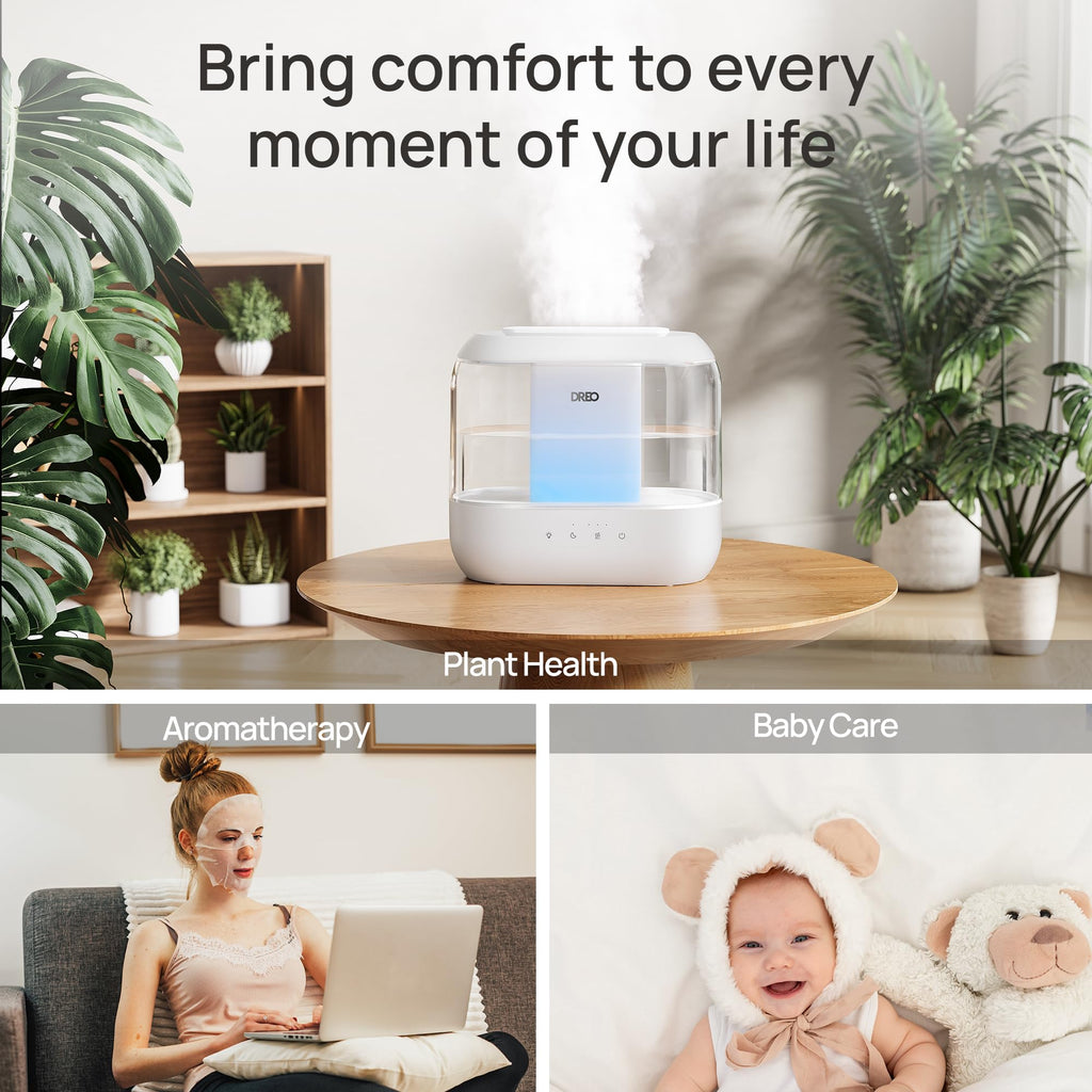 DREO Humidifiers for Bedroom, 4L Top Fill for Large Room, 36H Runtime, 28 dB Quiet Supersized Cool Mist Air Humidifier for Baby Nursery, Plants, Indoor, Night Light, Easy to Clean & Fill, White