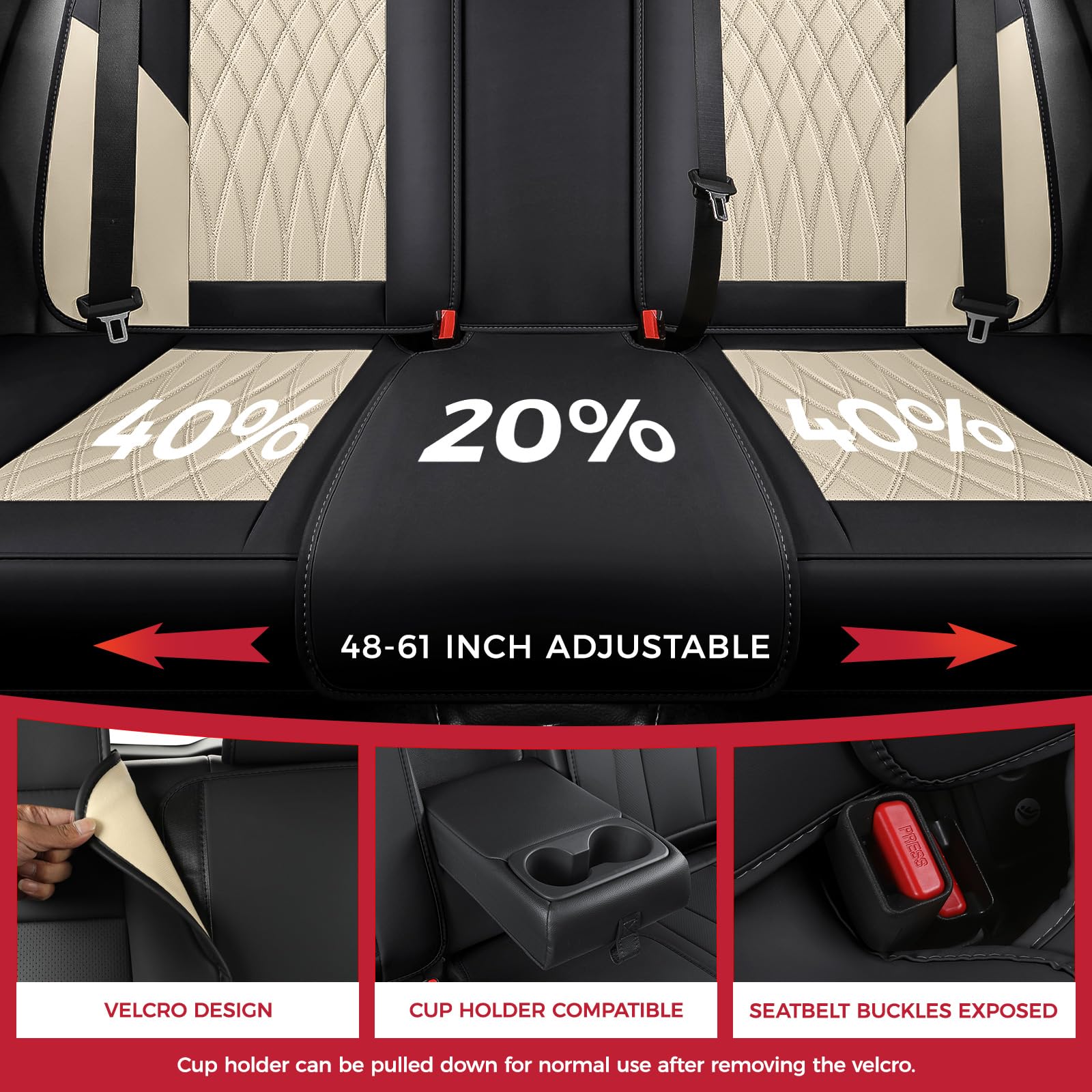 FREESOO Black Beige Car Seat Covers Full Set - Faux Nappa Leather Seat Covers for Cars, Luxury Breathable Waterproof Front Seats with Lumbar Support and Back Seat Cover, Fit for Sedans SUVs Pick-ups