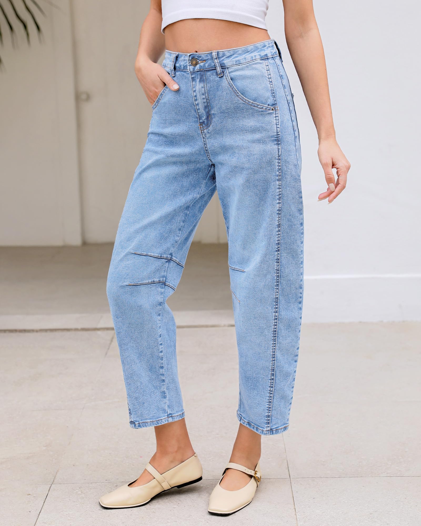 LookbookStore Stretch Jeans for Women High Waist Plus Size Barrel Jeans Women Roadnight Blue Size XL Size 16 18