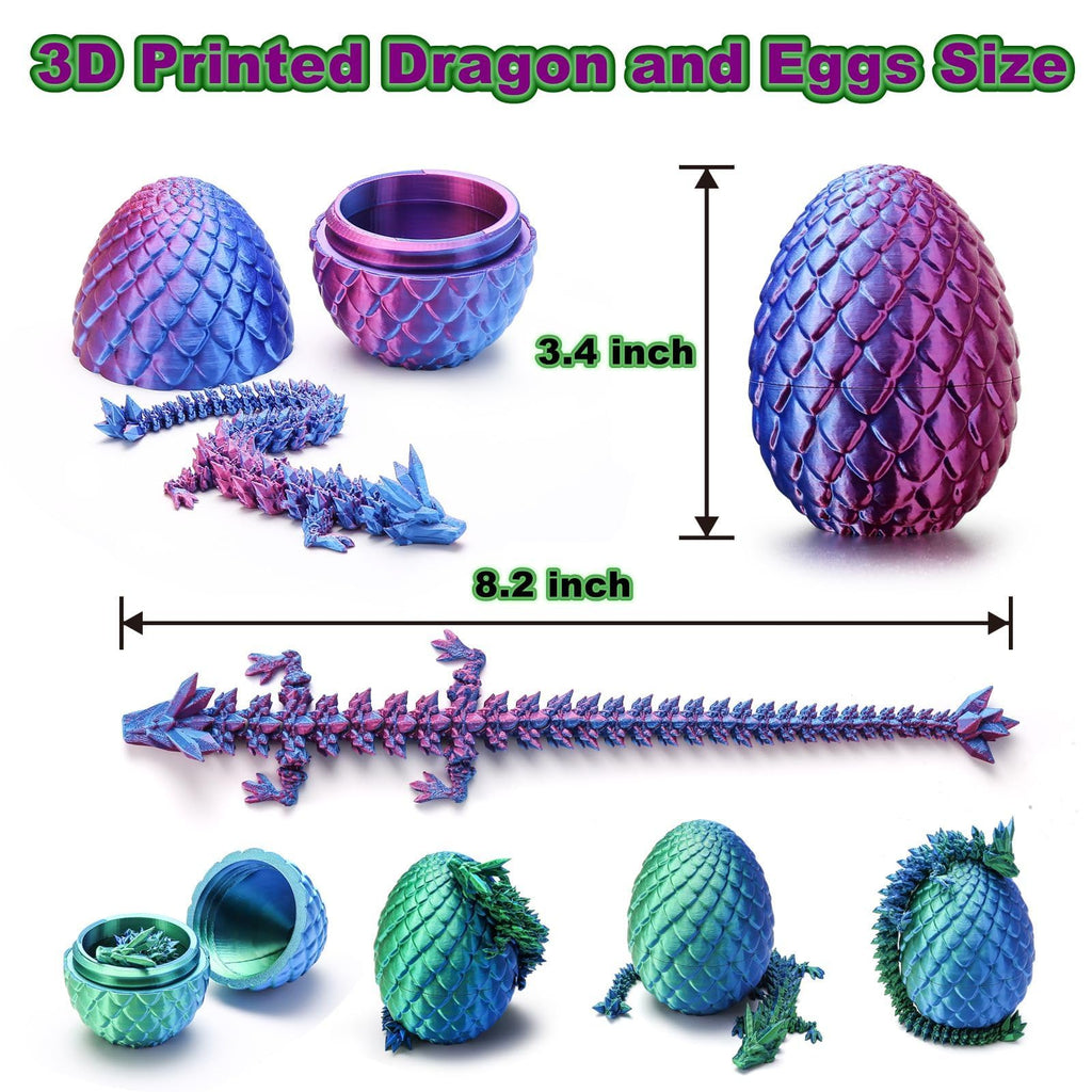Rapean 6 Pack 3D Printed Dragon Eggs with Dragon Inside Easter Basket Stuffers, Mini Mystery Crystal Easter Toys, Home Desk Decor Surprise Gift 3D Printed Animals Fidget Toys