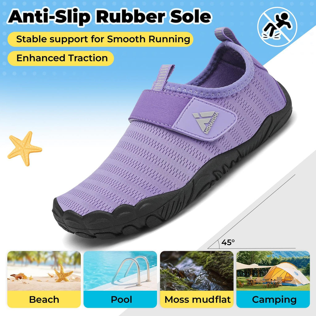 Mishansha Kids Water Shoes Quick-Dry Wide Toe Box Non-Slip Barefoot Shoes Beach Pool Swim Shoes Purple 2 Big Kid