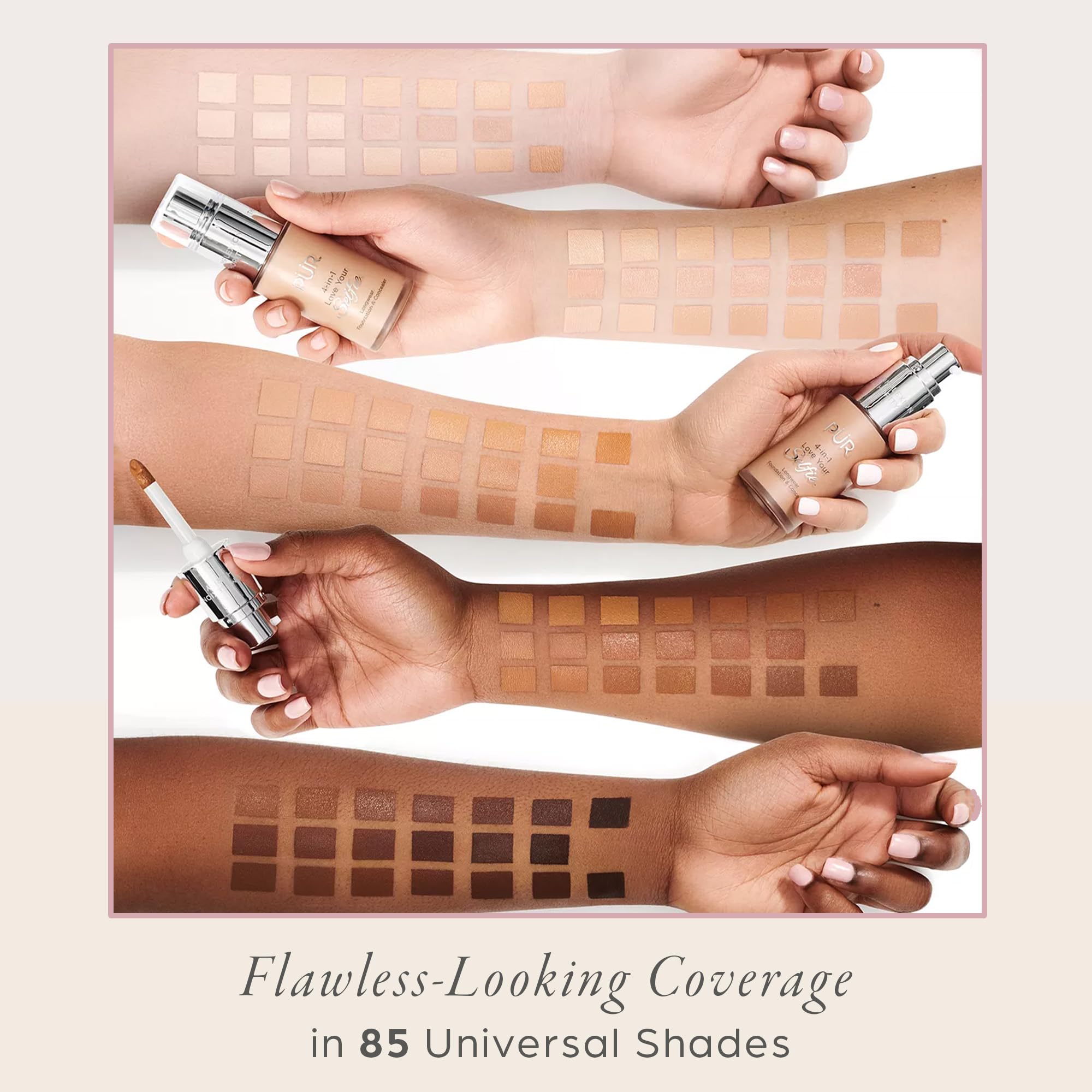 PÜR MINERALS 4-in-1 Love Your Selfie Longwear Foundation and Concealer - Unique, Dual-Applicator Component - Covers Blemishes and Imperfection - Reduce Fine Lines and Wrinkles - MP3 - 1 oz Makeup