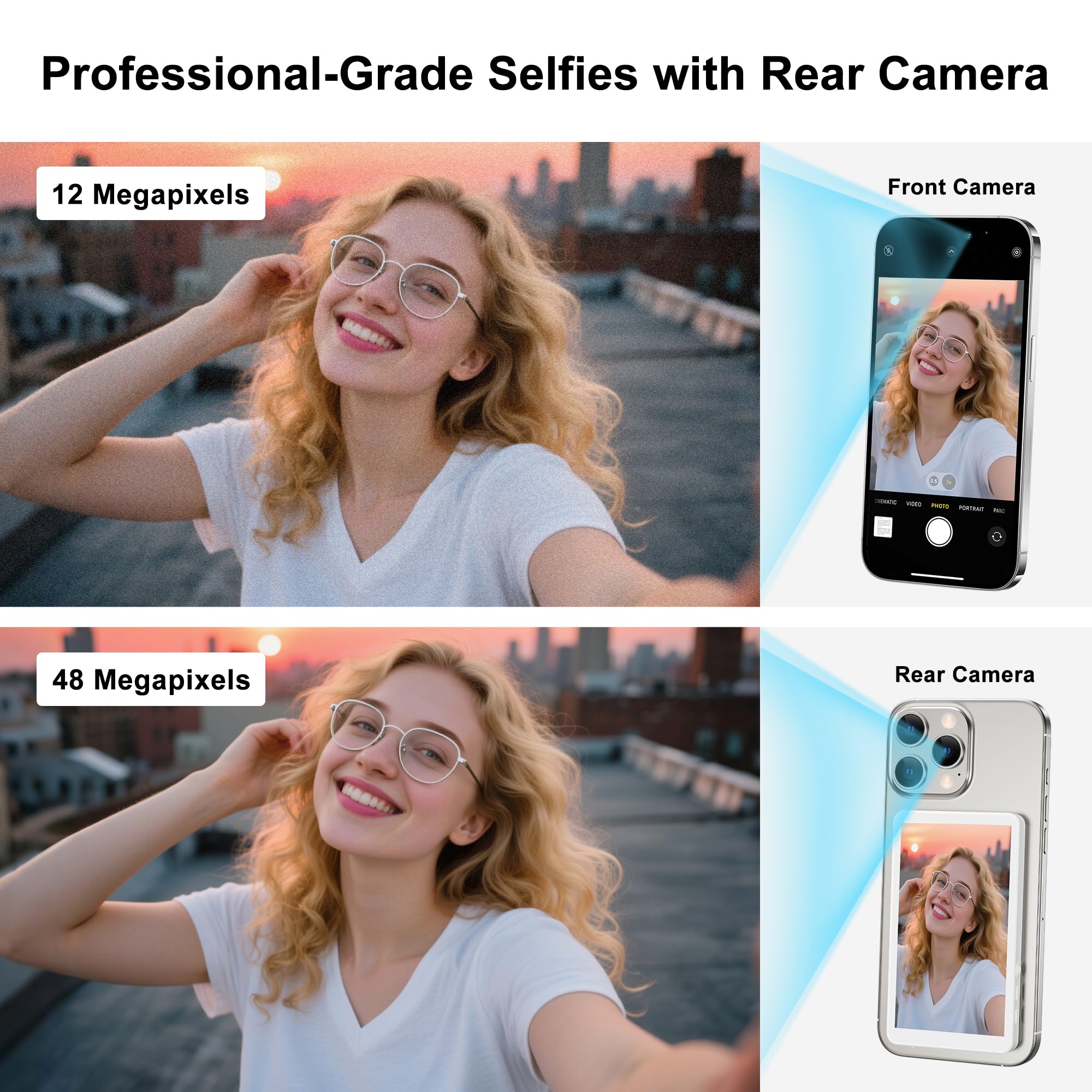Selfie Monitor Screen for iPhone/Android,Magnetic Phone Vlog Selfie Screen with 1800mAh Battery&Bluetooth Remote,Wireless Back Camera Monitor for Live Streaming/TikTok(White)