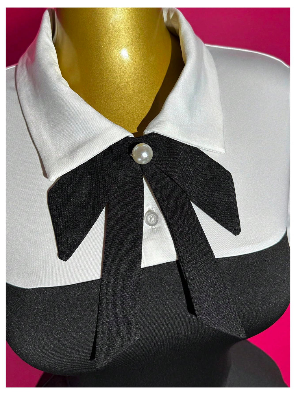 WDIRARA Women's Collared Button Up Short Sleeve Dress Pearl Tie Ruffle Layered Flowy Preppy Dresses Black Large