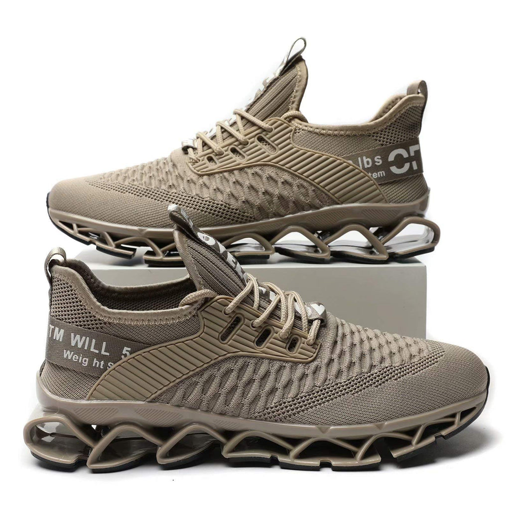 Chopben Men's Running Shoes Blade Non Slip Fashion Sneakers Breathable Mesh Soft Sole Casual Athletic Lightweight Walking Shoes Beige 6.5