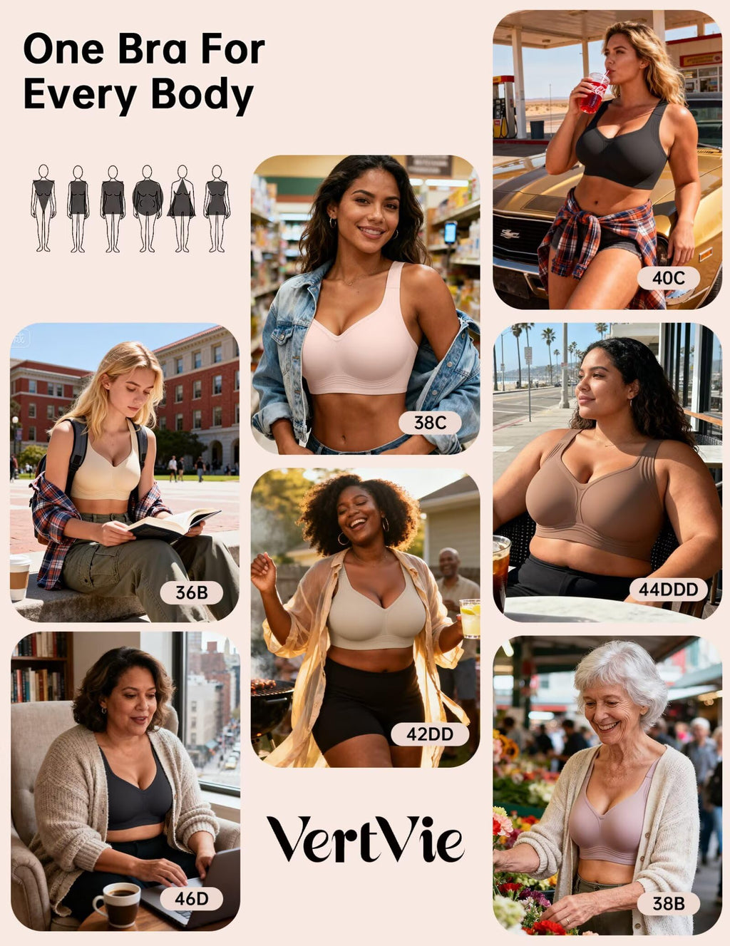 Vertvie Jelly Bras for Women Plus Size Minimizer Soft Wireless Push Up Bra Full Supportive Older Lift Back Coverage Bralette(Skin,38DD)