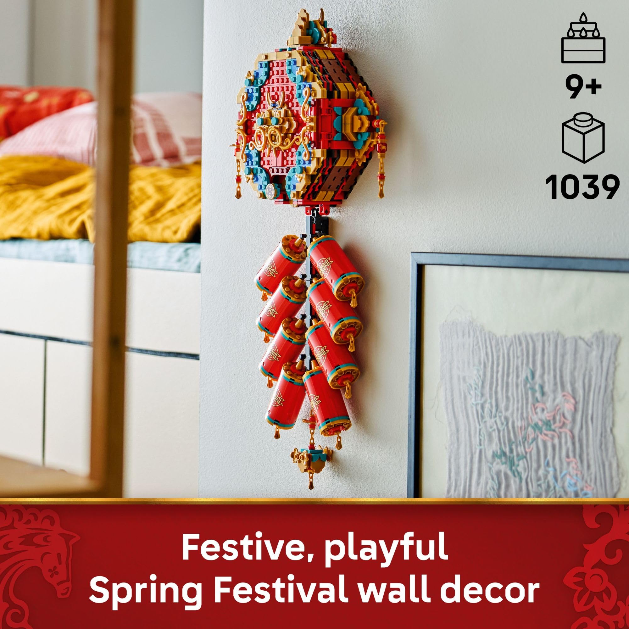 LEGO Spring Festival Fortune Firecracker Kids Building Toy - Chinese New Year Toy for Boys & Girls, Ages 9+ - Play & Display Wall Art with Realistic Sound Effects - Gift Idea for Birthdays - 80118