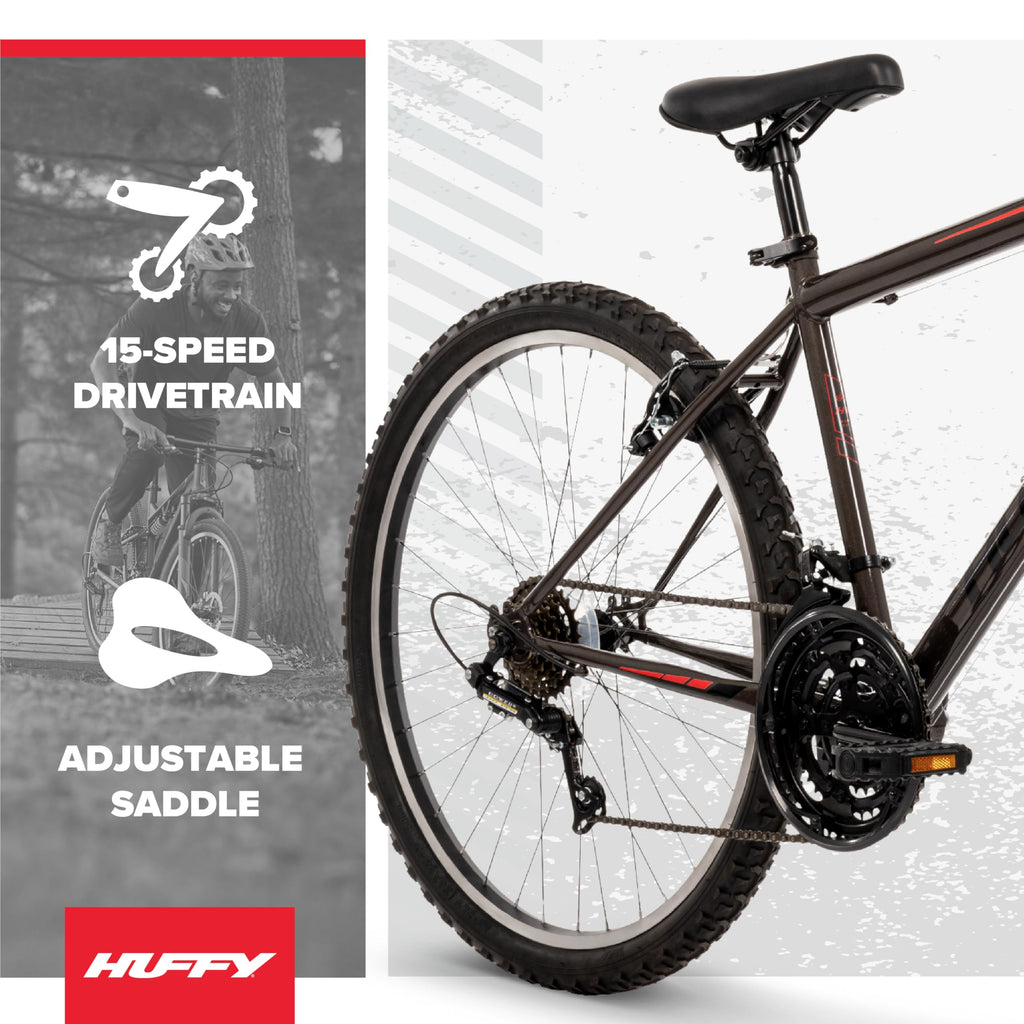 Huffy North Peak 26-Inch Men's Mountain Bike, Durable Hi-Ten Steel Frame, 15-Speed Twist Shifter, Front and Rear Linear-Pull Brakes, All-Terrain Tires, Padded ATB Saddle