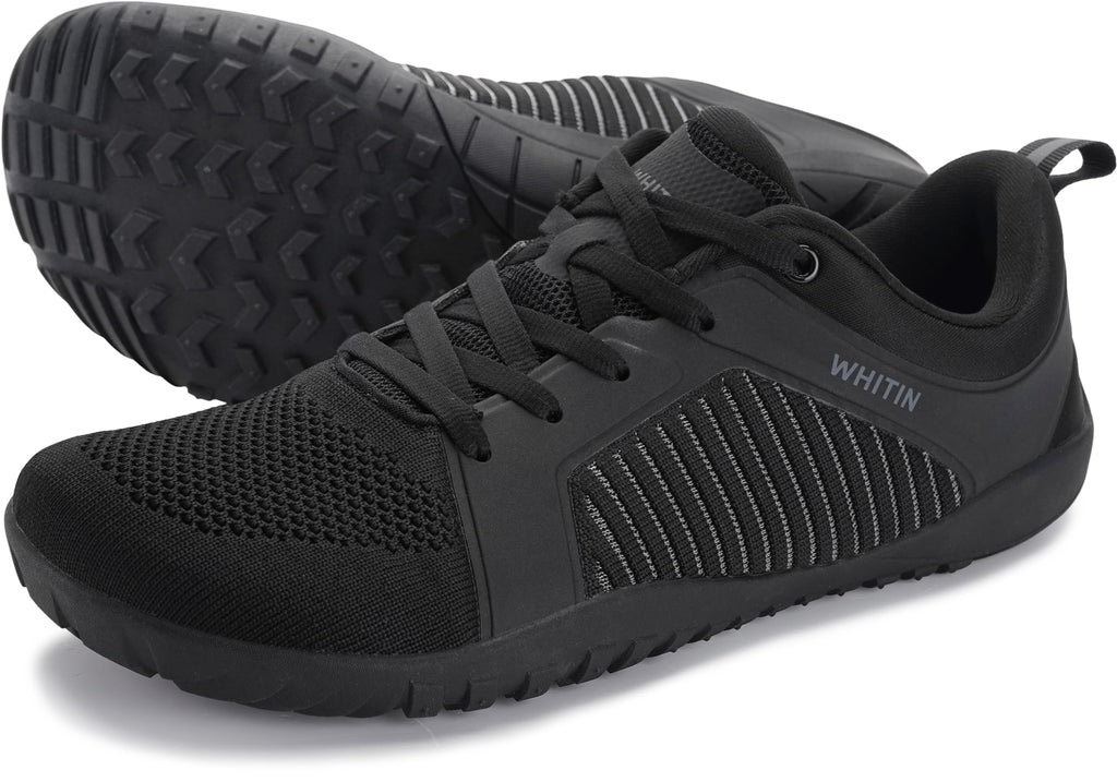WHITIN Men's Extra Wide Width Barefoot Minimalist Shoes Zero Drop Trail Running Hiking Sneaker Cross Training Walking Gym Workout Lifting All Black 44