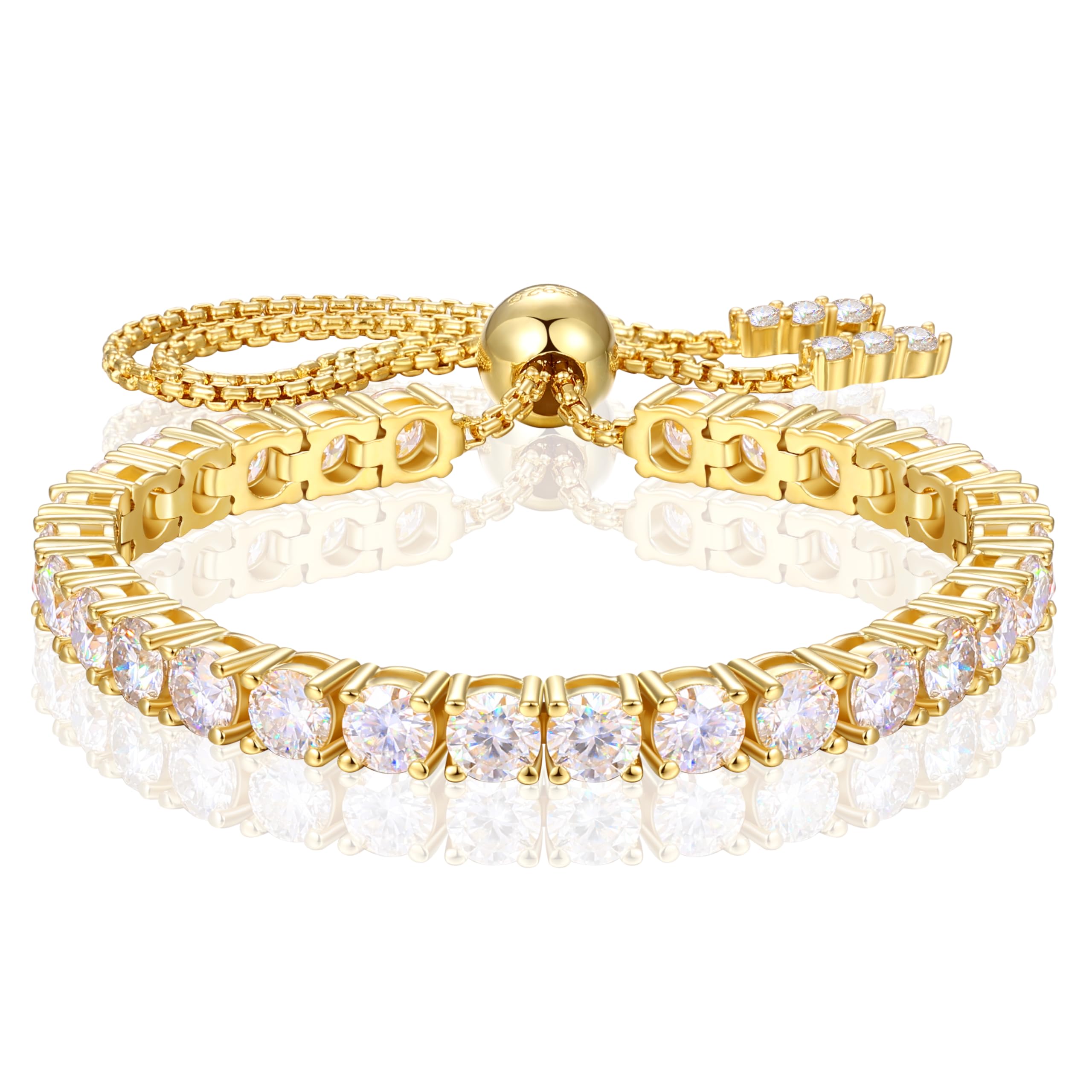 Moissanite Tennis Bracelet, 8.69 Carats Adjustable Bracelet for Women 18K Yellow Gold Plated S925 Sterling Silver Tennis Bracelet D Color VVS1 Round Cut 4MM Moissanite Bracelet Non Tarnish Bracelets