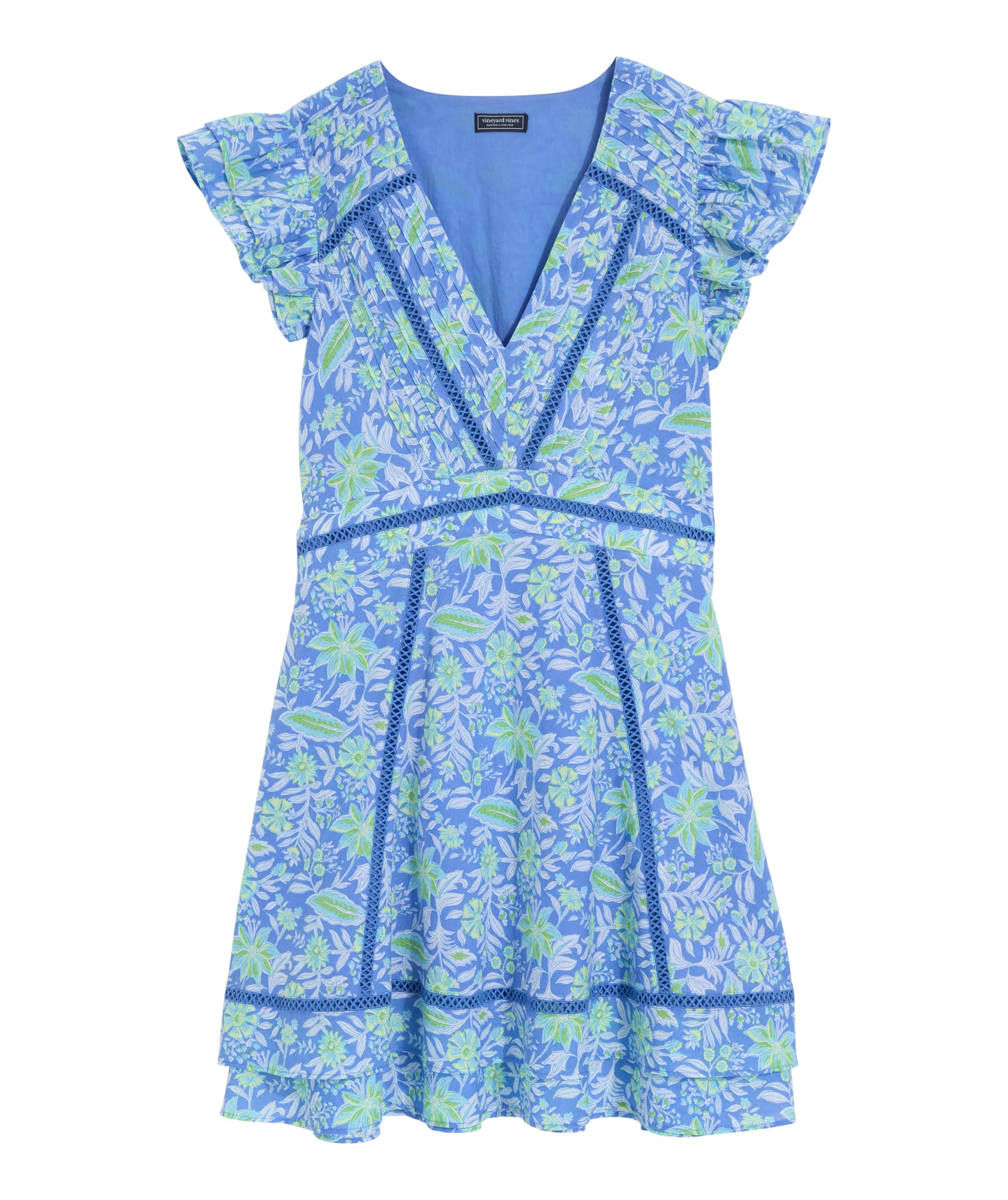 vineyard vines Nora Pintuck Dress, Blue Bayley Block, S