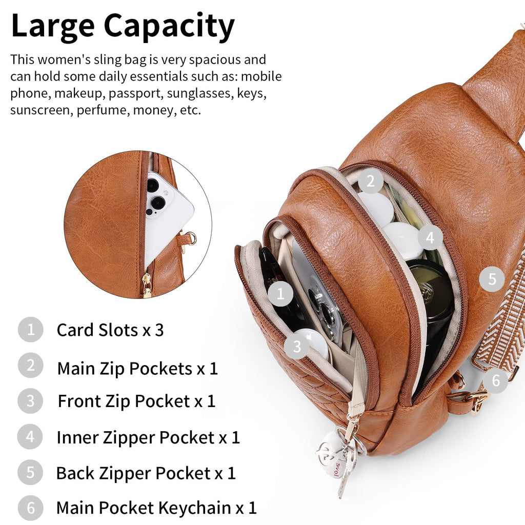 BIAVOI Crossbody Bags for Women Anti Theft Small Sling Handbag with Zipper Lock Vegan Leather RFID Blocking Chest Pure (brown)