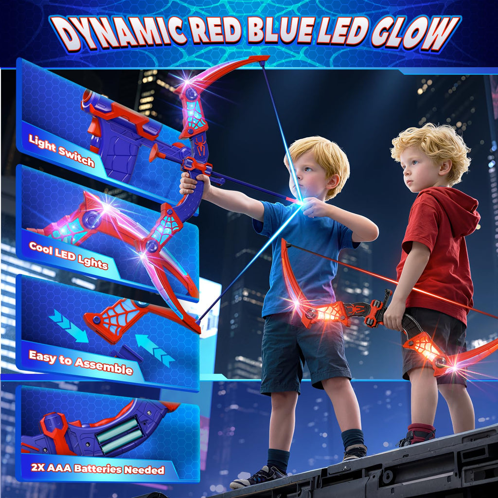 Fzlirou Toys for Boys Age 3-12, 2 Pcs Shooting Set with Red & Blue LED Lights, Standing Target & 2 Quiver, Indoor & Outdoor Kid Toys Gifts for 3 4 5 6 7 8 9 10 11 12 Year Old Boys Girls