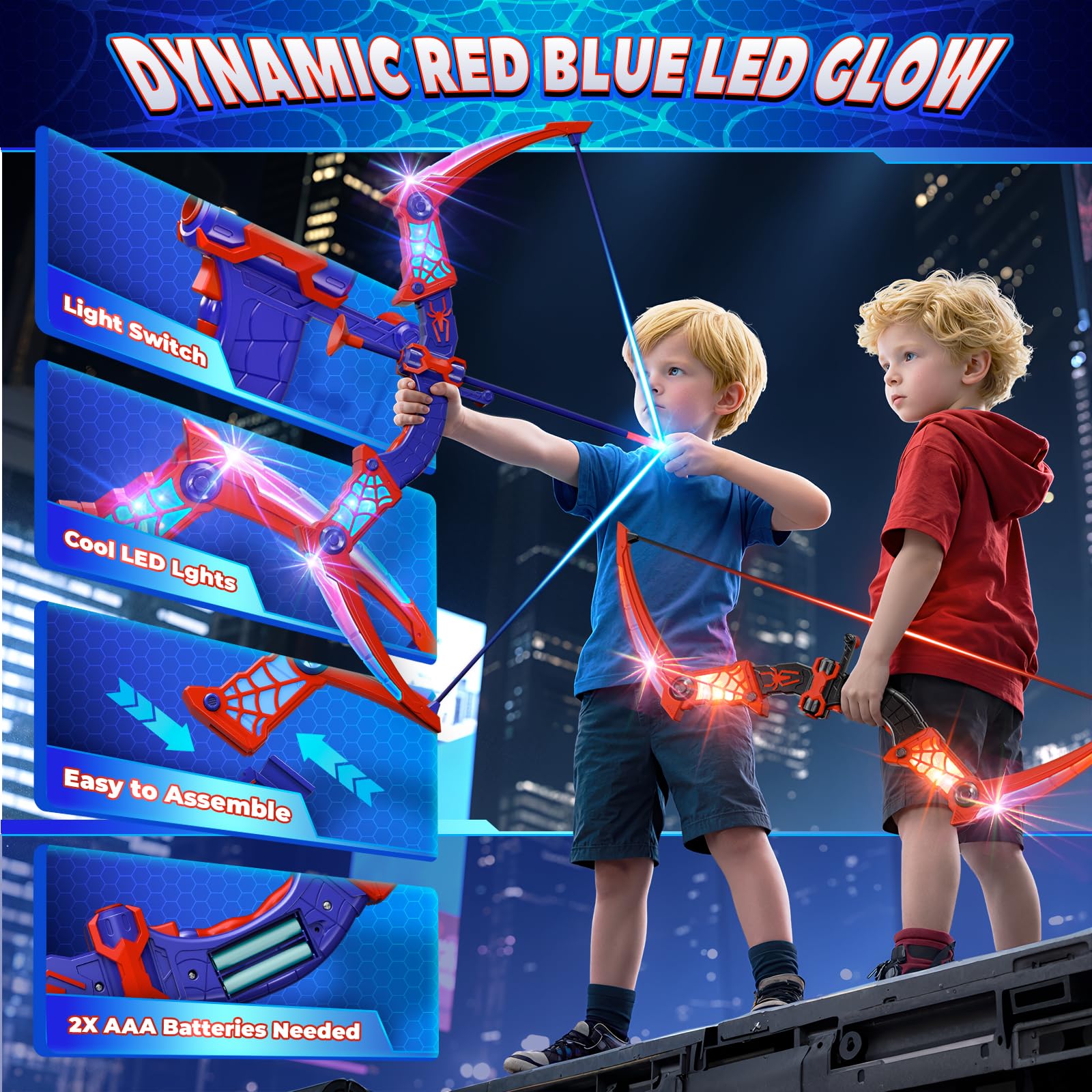 Fzlirou Toys for Boys Age 3-12, 2 Pcs Shooting Set with Red & Blue LED Lights, Standing Target & 2 Quiver, Indoor & Outdoor Kid Toys Gifts for 3 4 5 6 7 8 9 10 11 12 Year Old Boys Girls