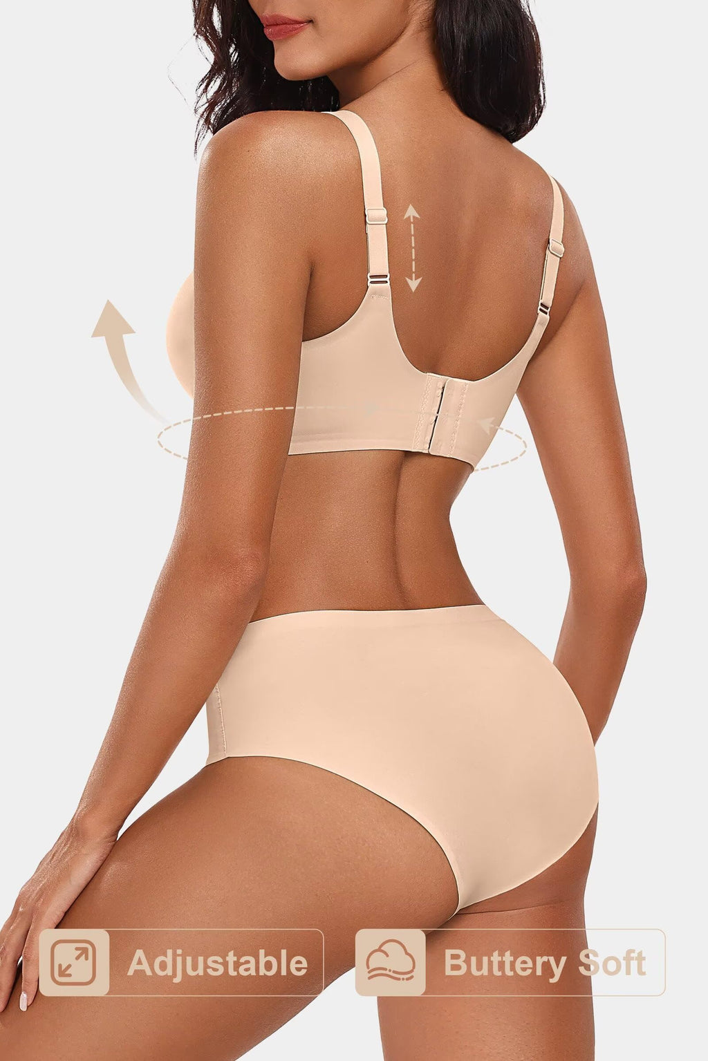 Vertvie Women Seamless Jelly Bras No Underwire Supportive Wireless Push Up Full Coverage Bralette Comfy Scalloped T-Shirt Bra(Nude,X-Large)