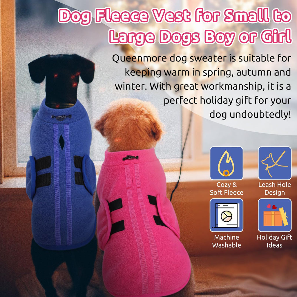 Queenmore Medium Dog Sweater, Soft Fleece Vest Pullover Dog Jacket with Leash Hole, Warm Winter Dog Clothes Cold Weather Doggy Dachshund Sweaters for Medium Dogs Cats Boy or Girl (Pink,M)