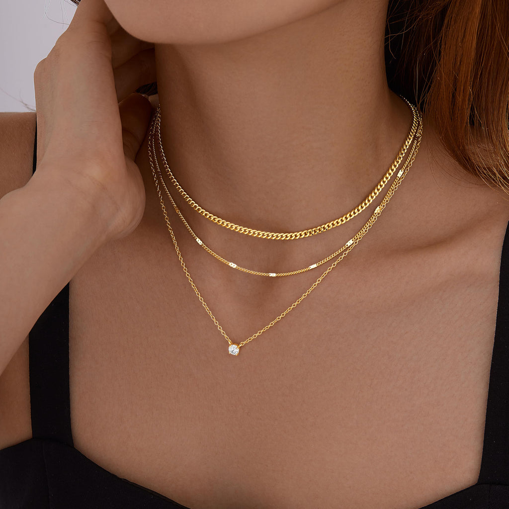 WomenGifts Layered Gold Necklaces for Women, 14K Gold Plated Dainty Cute Pendant Necklace Jewelry Set, Chunky Stackable Cuban Chain Choker Collar, Trendy Waterproof Non Tarnish Jewelry Gift
