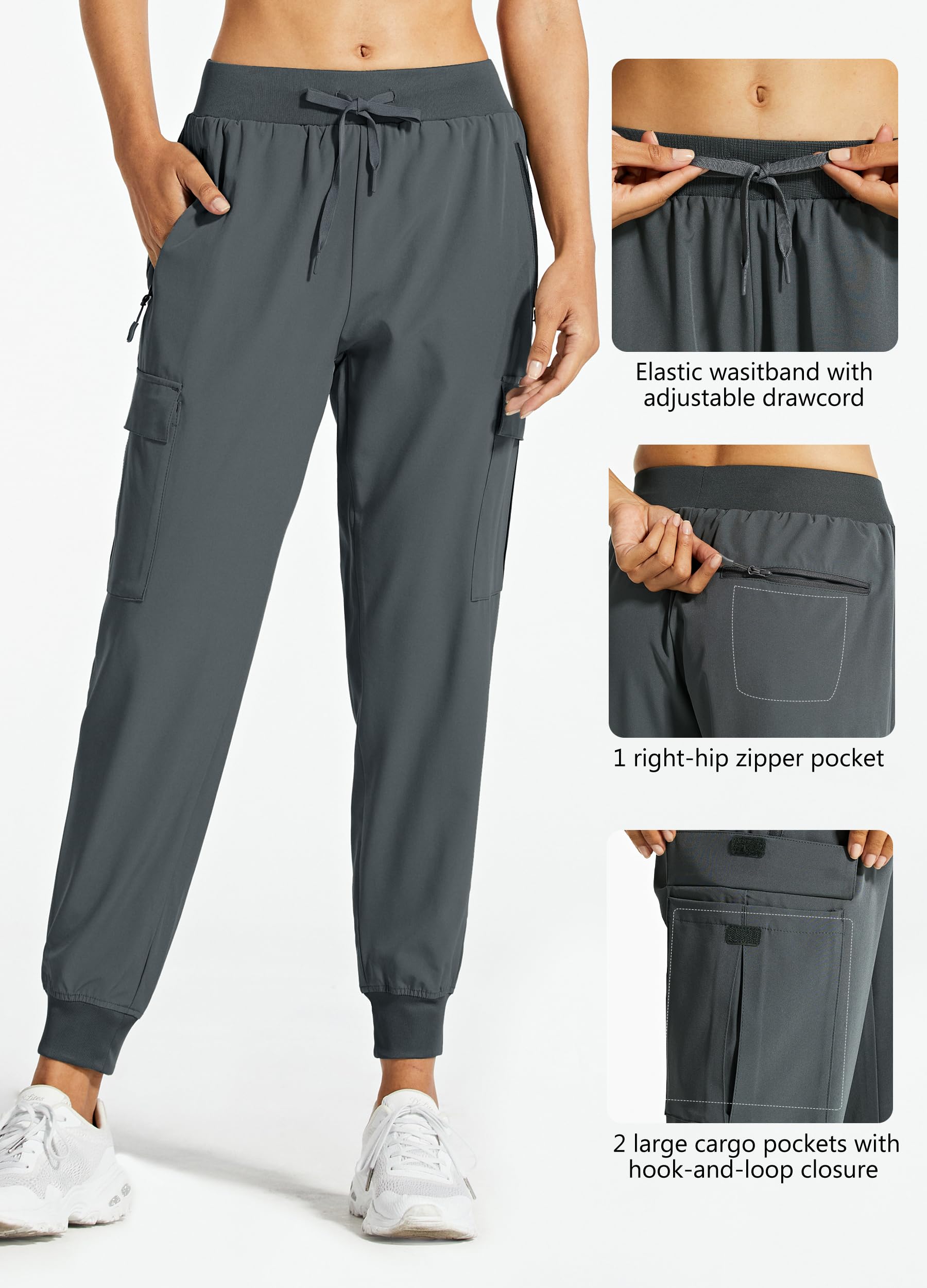 Libin Women's Hiking Cargo Pants Quick Dry Joggers Travel, Steel Gray L