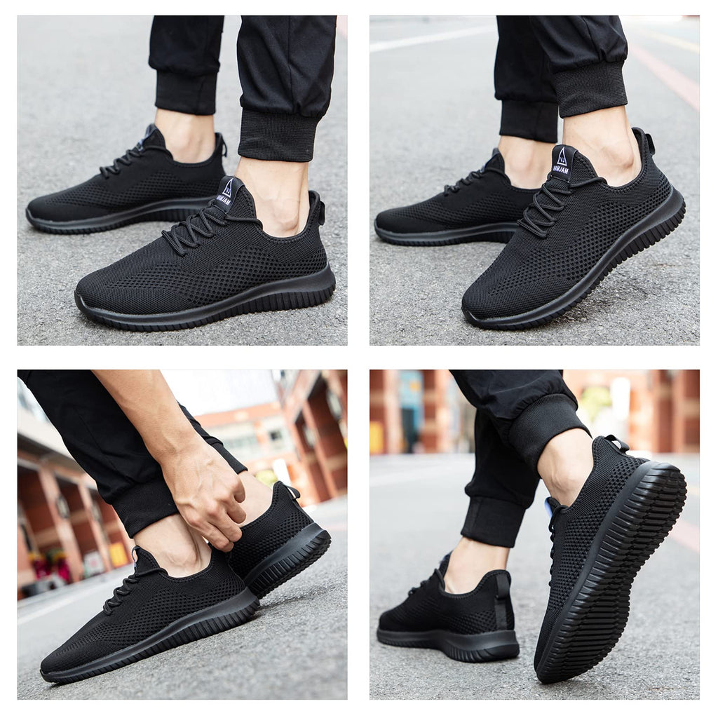 VAMJAM Men's Running Shoes Ultra Lightweight Breathable Walking Shoes Non Slip Athletic Fashion Sneakers Mesh Workout Casual Sports Shoes All Black Size 9.5