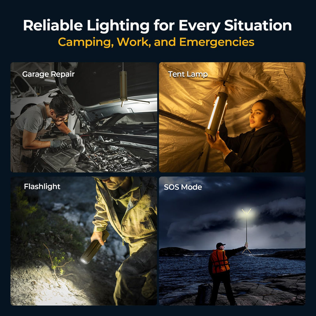 BougeRV Upgraded Telescopic Camping Light, 15600mAh Rotatable Electric Lantern, Collapsible Outdoor Light, Cordless Flashlight, Waterproof, Tent Lamp for Camping, Emergency, Hiking, Outdoor