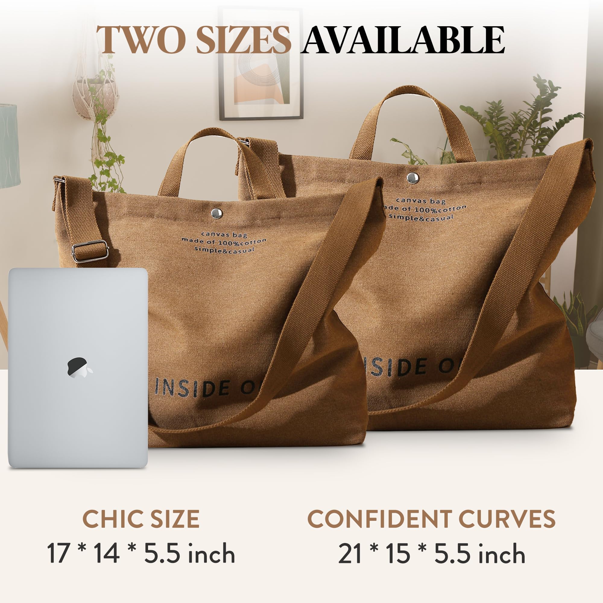 Large Tote Bag for Women, Canvas Bag Women Gift, Fashion Crossbody 16oz Cotton Bag, Large Capacity Shoulder Bag