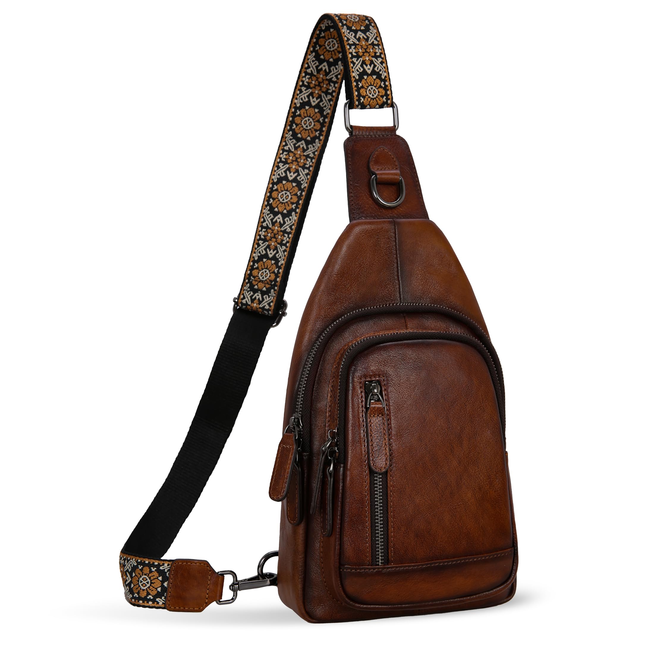 HESHE Leather Sling Bag for Women Crossbody Bags Fanny Packs Chest Bags(CE)