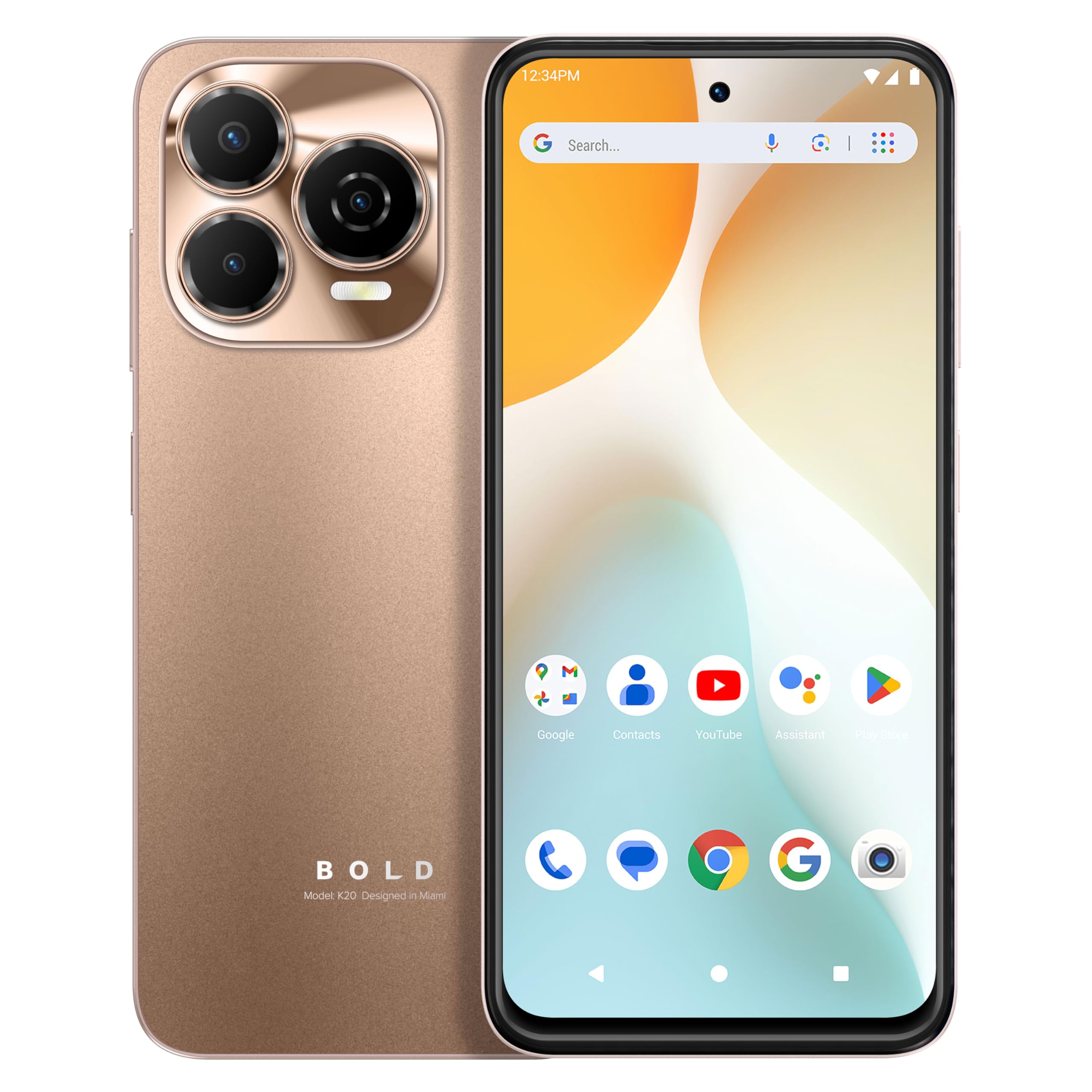 BLU Bold K20 | 2025 | All-Day Battery | Unlocked | 6.7” HD+ Infinity Dot Display | 256/4GB | Triple 50MP Camera | US Version | US Warranty | (Gold)