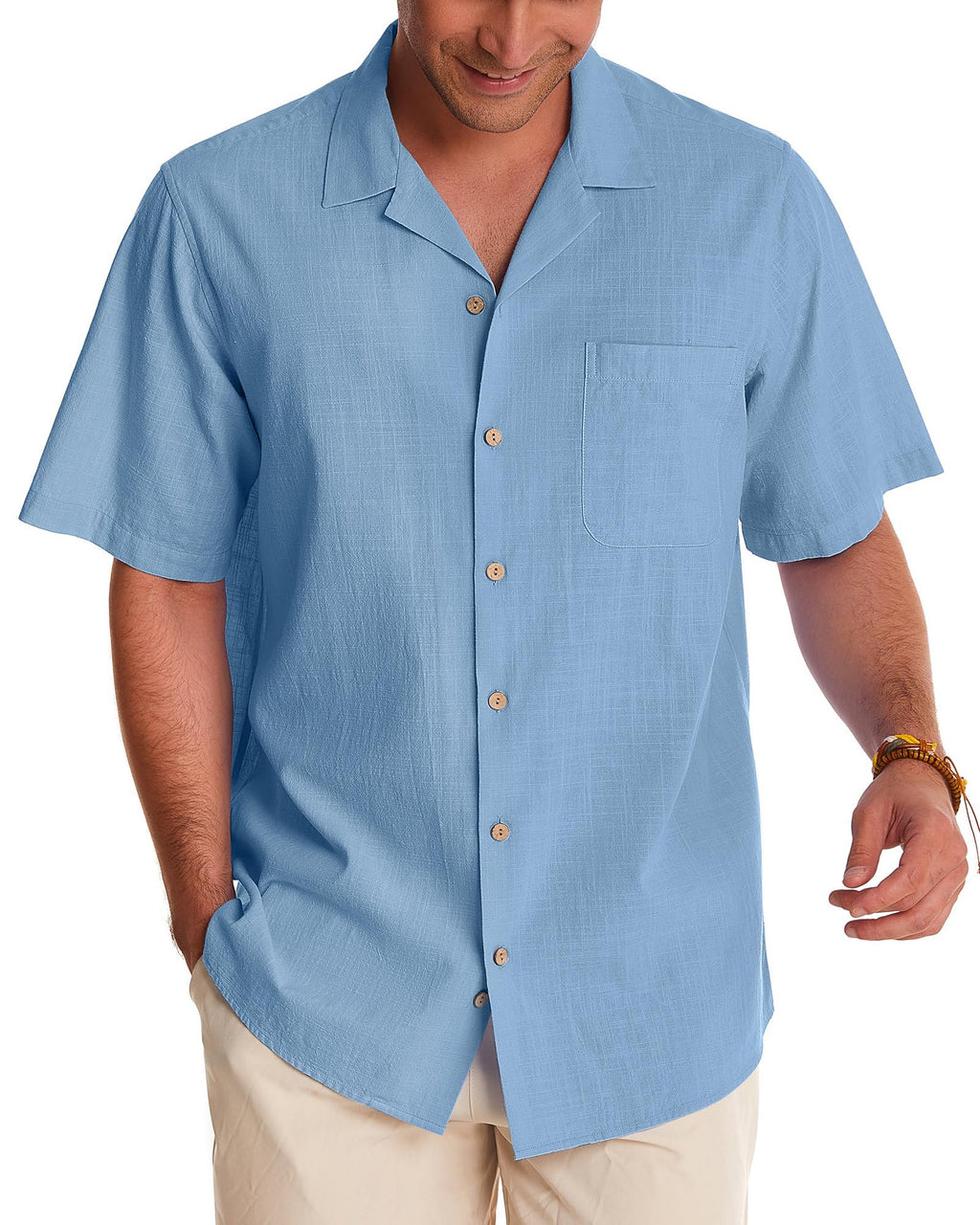 Alimens & Gentle Mens Summer Shirts Short Sleeve Button Down Linen Shirts Cotton Summer Beach Cuban Vacation Hawaiian Shirts