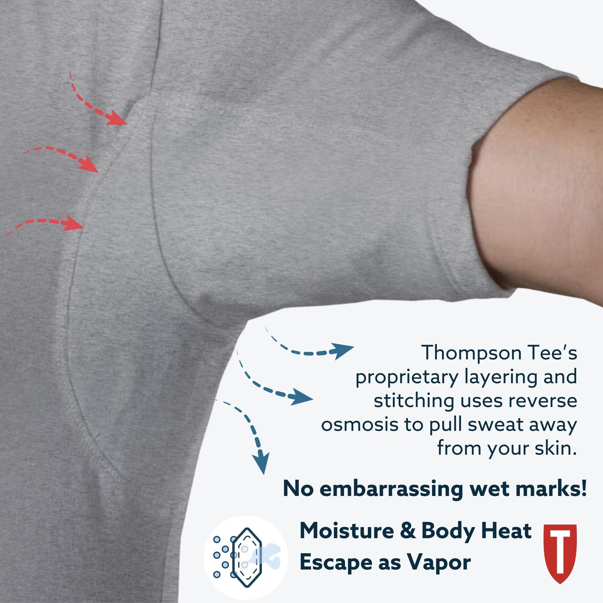 Men's Sweatproof Undershirt - Cotton V Neck T-Shirt with Underarm Sweat Pads - Original Fit - Aluminum-Free Alternative - Heather Grey - Medium