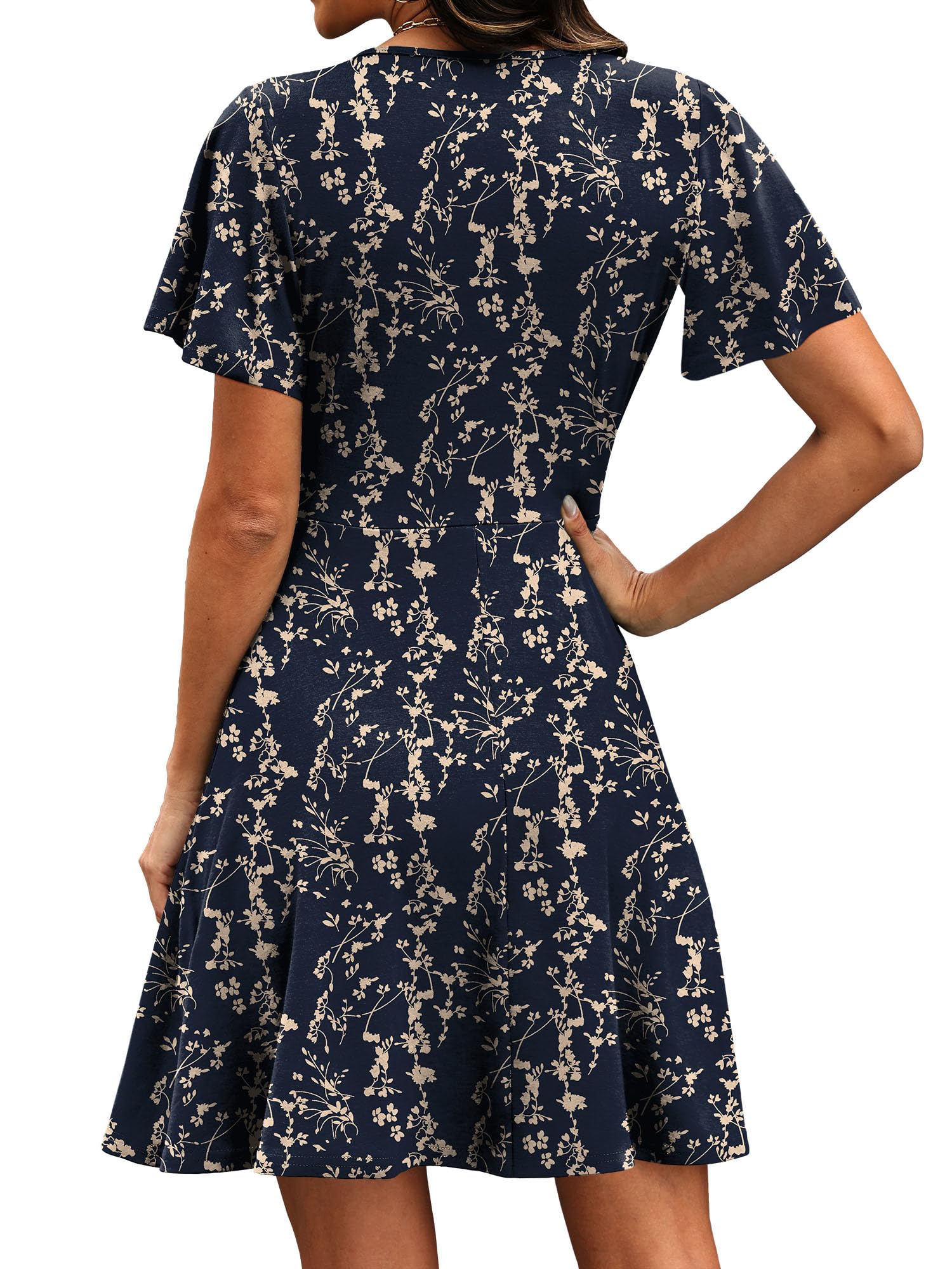 Dresses for Women 2026 Casual Wrap V Neck Knee Length Lightweight Cottagecore Summer Dress Mothers Outfits Floral Navy 03 L
