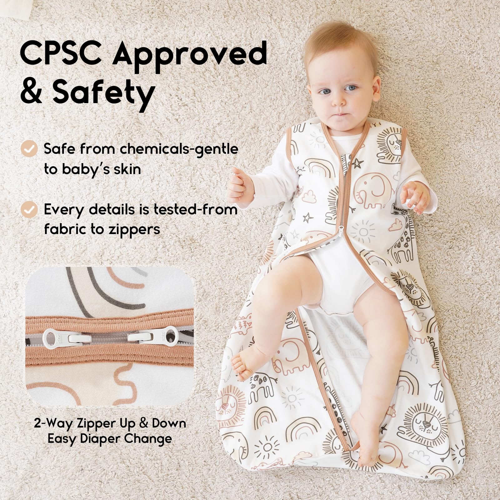 Yoofoss Baby Sleep Sack 12-18 Months 0.5 Tog Wearable Blanket for Baby, 3 Pack 100% Organic Cotton Infant Toddler Sleeping Sack 2-Way Zipper Lightweight Sleep Sack